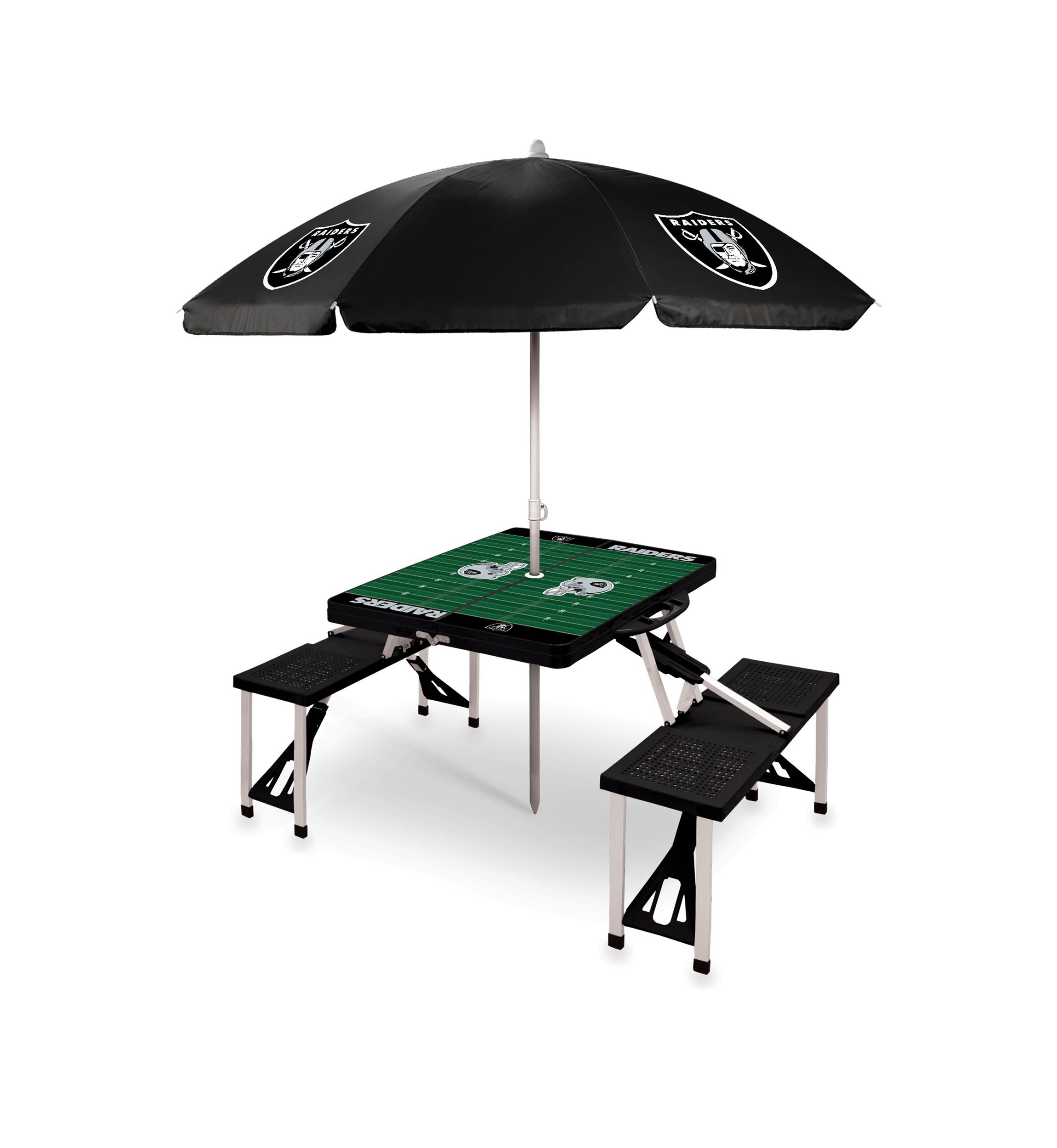 NFL Oakland Raiders Picnic Table Sport Portable Folding Table with Seats & Umbrella - NFL Only