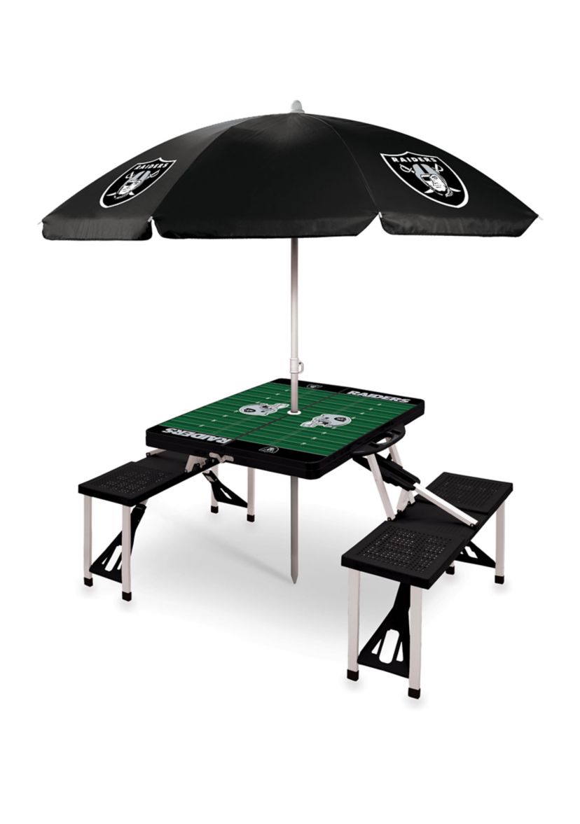 NFL Oakland Raiders Picnic Table Sport Portable Folding Table with Seats & Umbrella - NFL Only