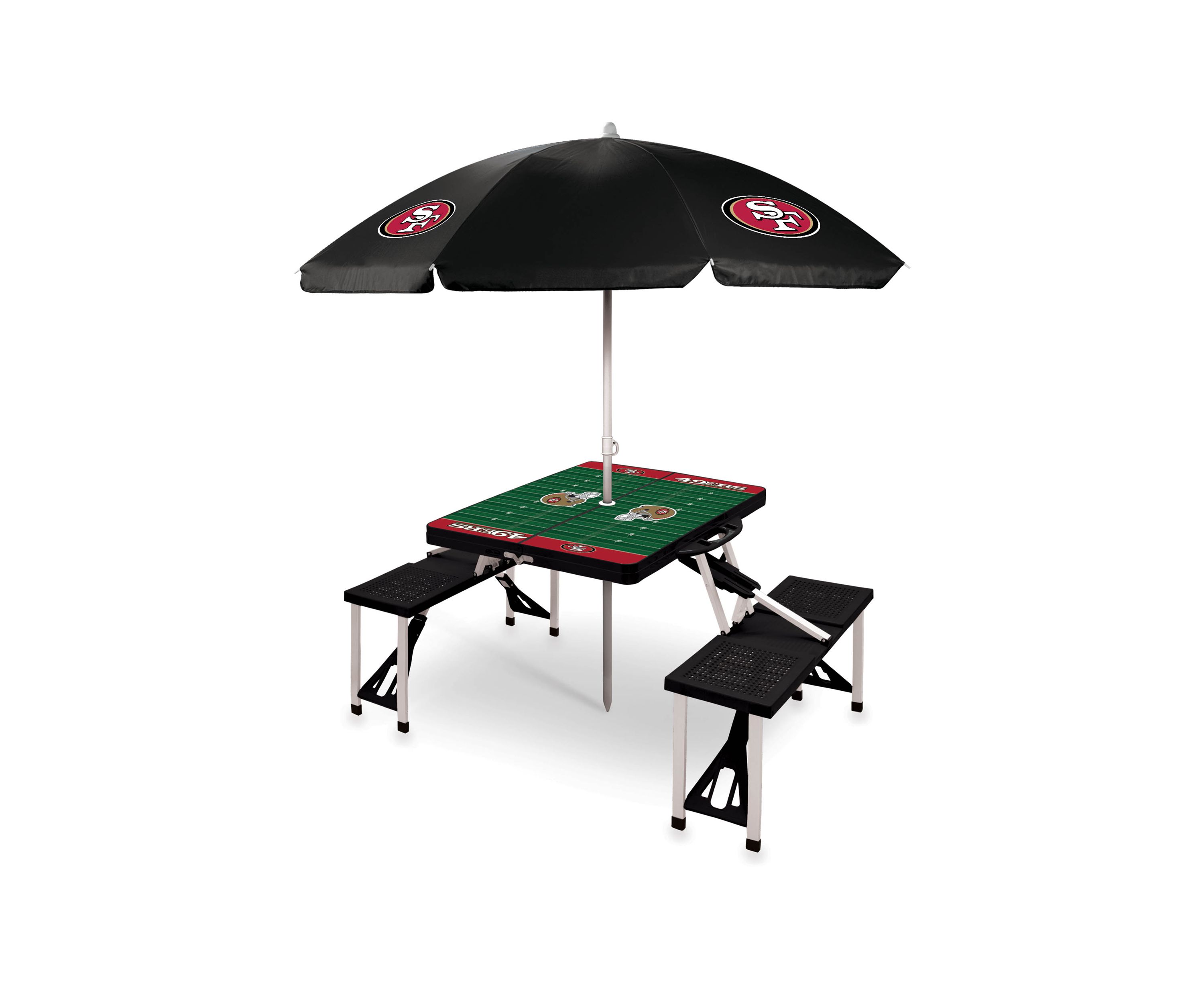 NFL San Francisco 49ers Picnic Table Sport Portable Folding Table with Seats & Umbrella - NFL Only