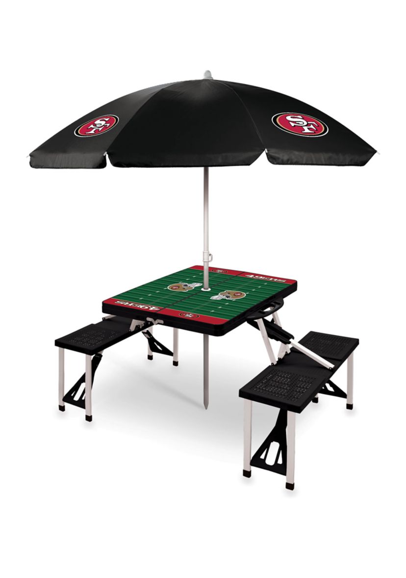 NFL San Francisco 49ers Picnic Table Sport Portable Folding Table with Seats & Umbrella - NFL Only