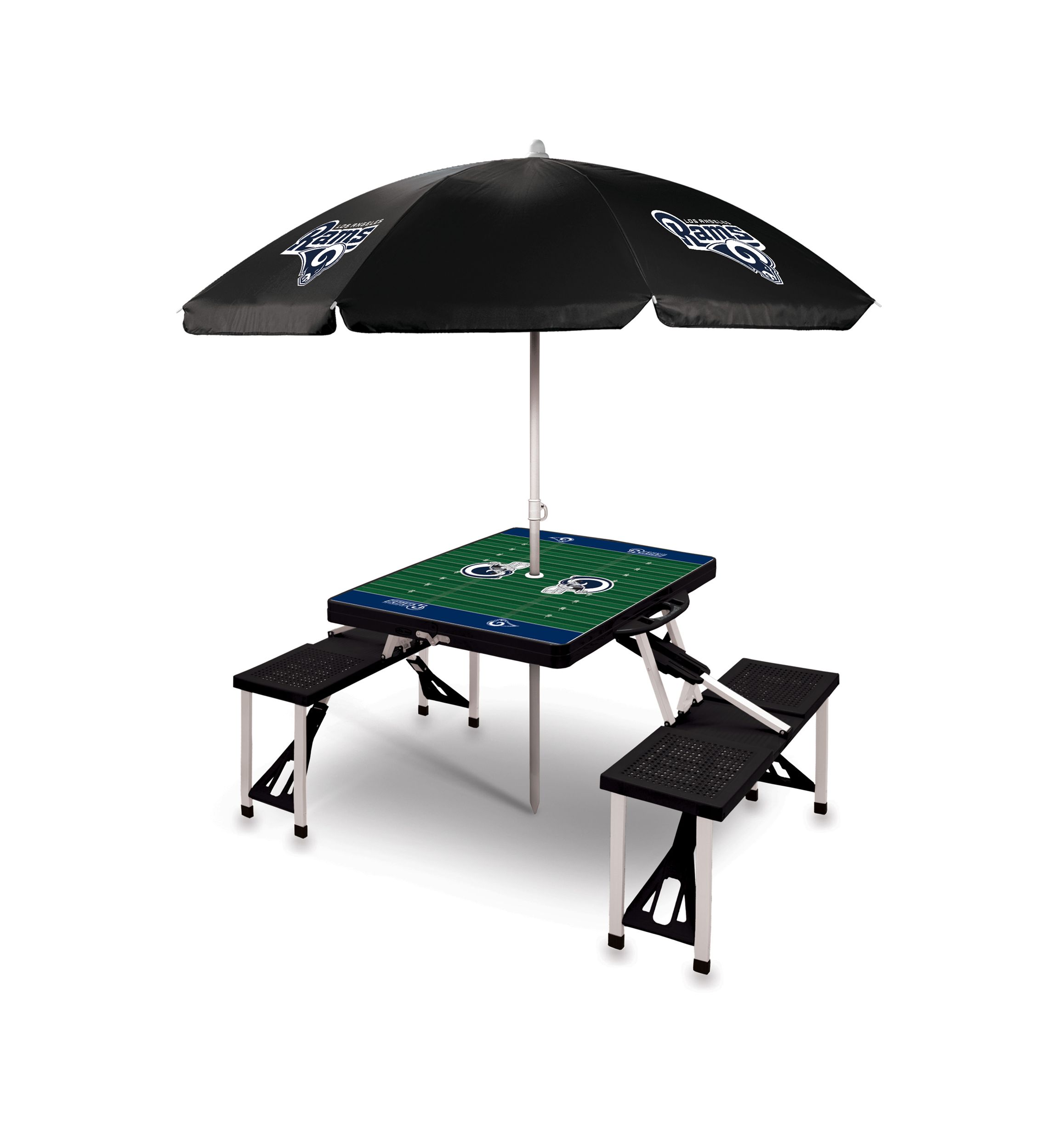 NFL Los Angeles Rams Picnic Table Sport Portable Folding Table with Seats & Umbrella - NFL Only