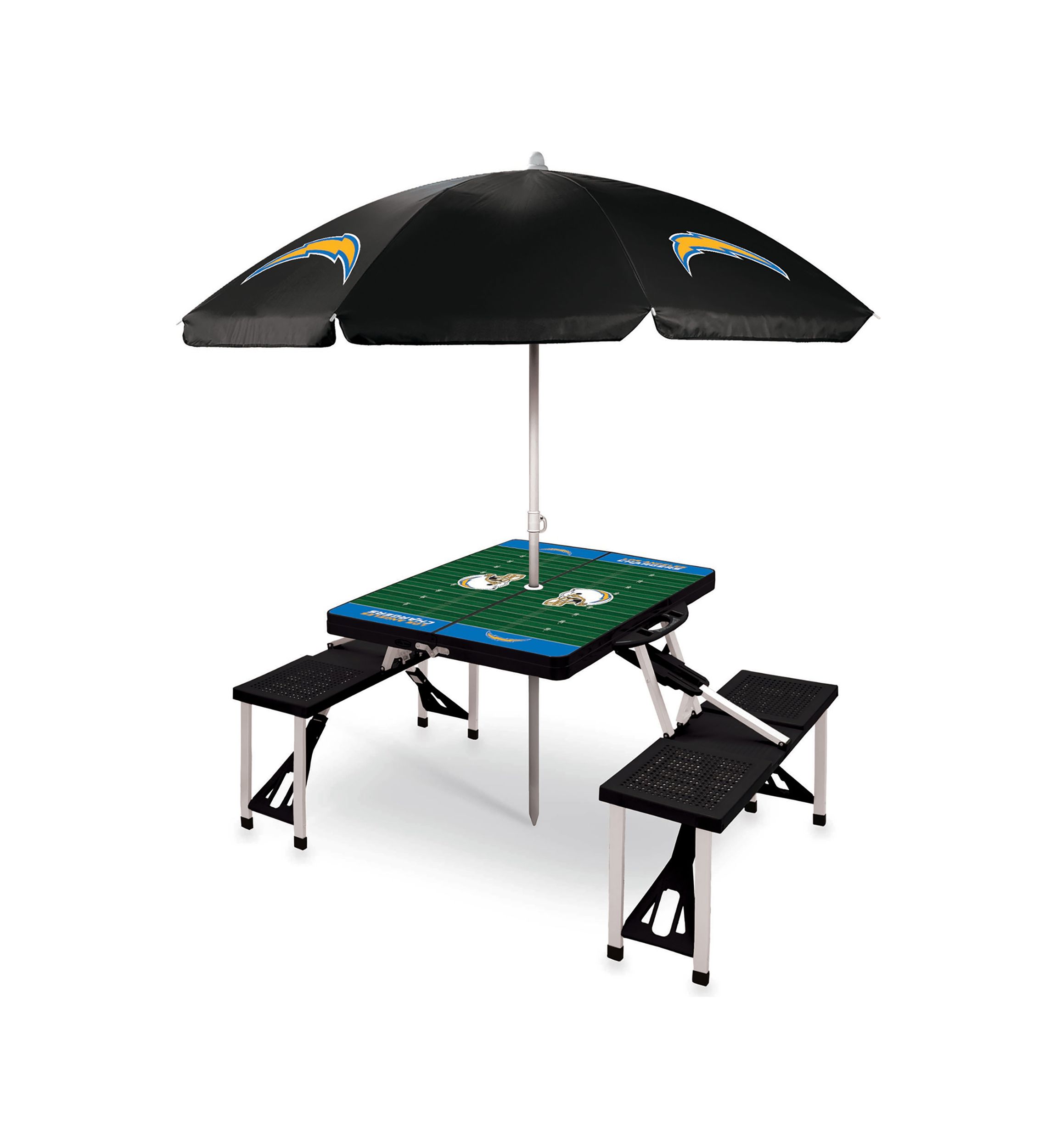 NFL Los Angeles Chargers Picnic Table Portable Folding Table with Seats and Umbrella