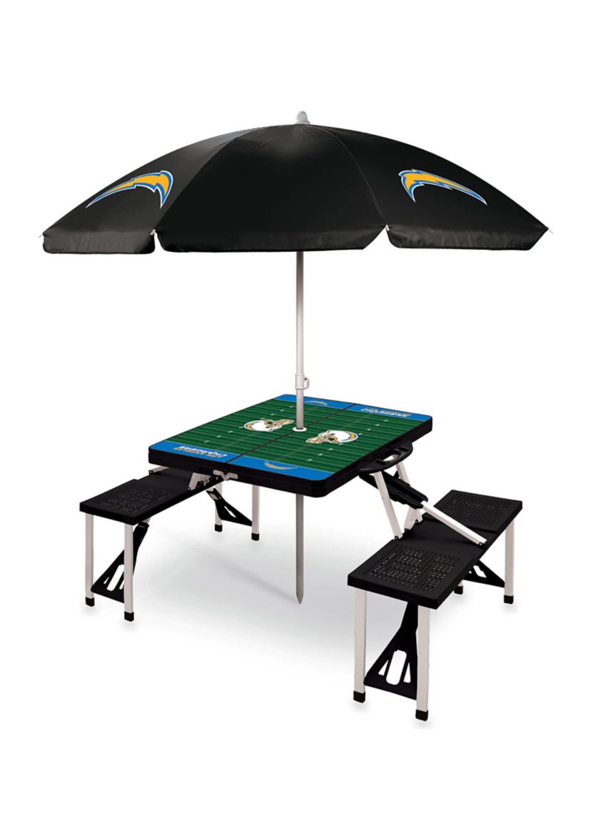NFL Los Angeles Chargers Picnic Table Portable Folding Table with Seats and Umbrella