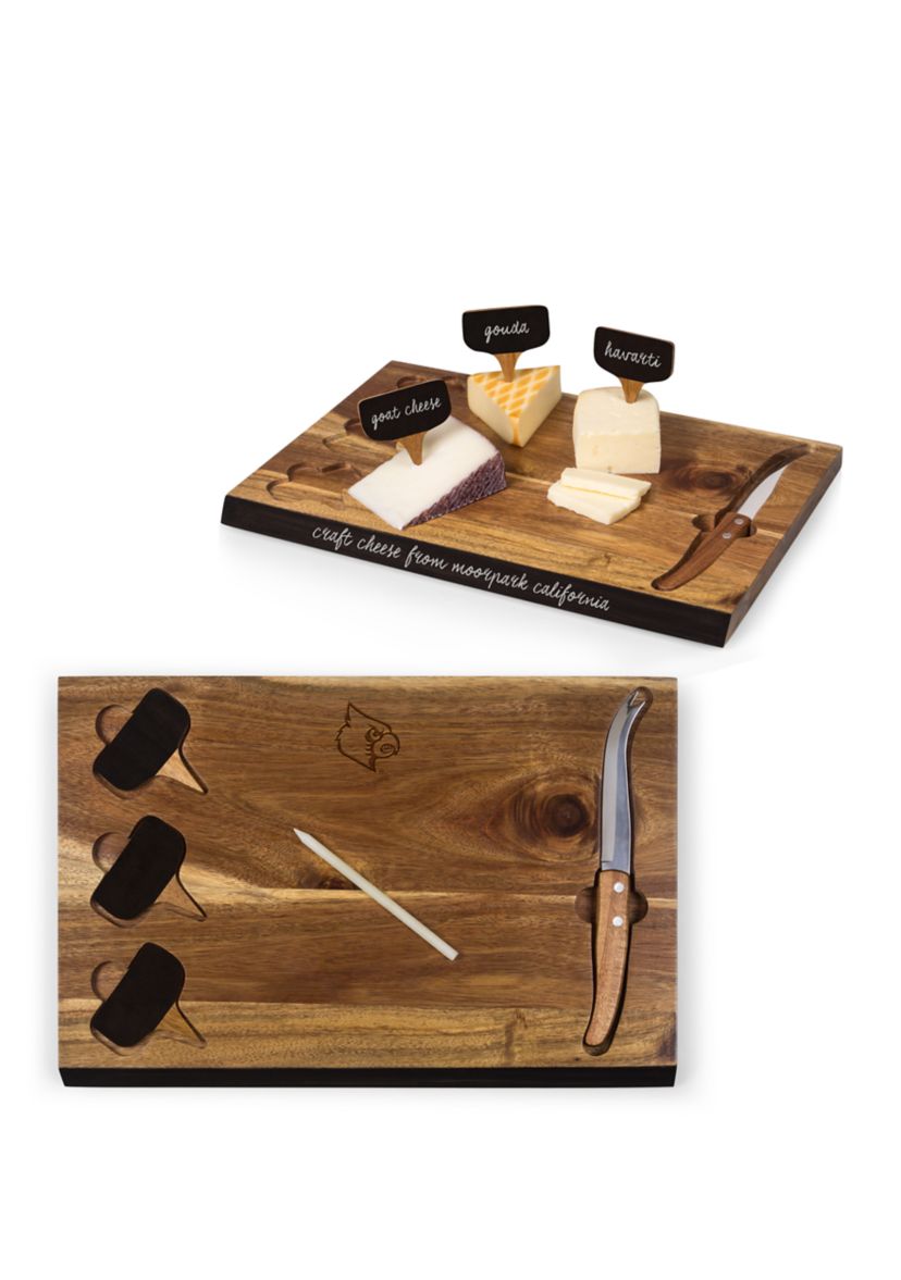 NCAA Louisville Cardinals Delio Acacia Cheese Cutting Board and Tools Set