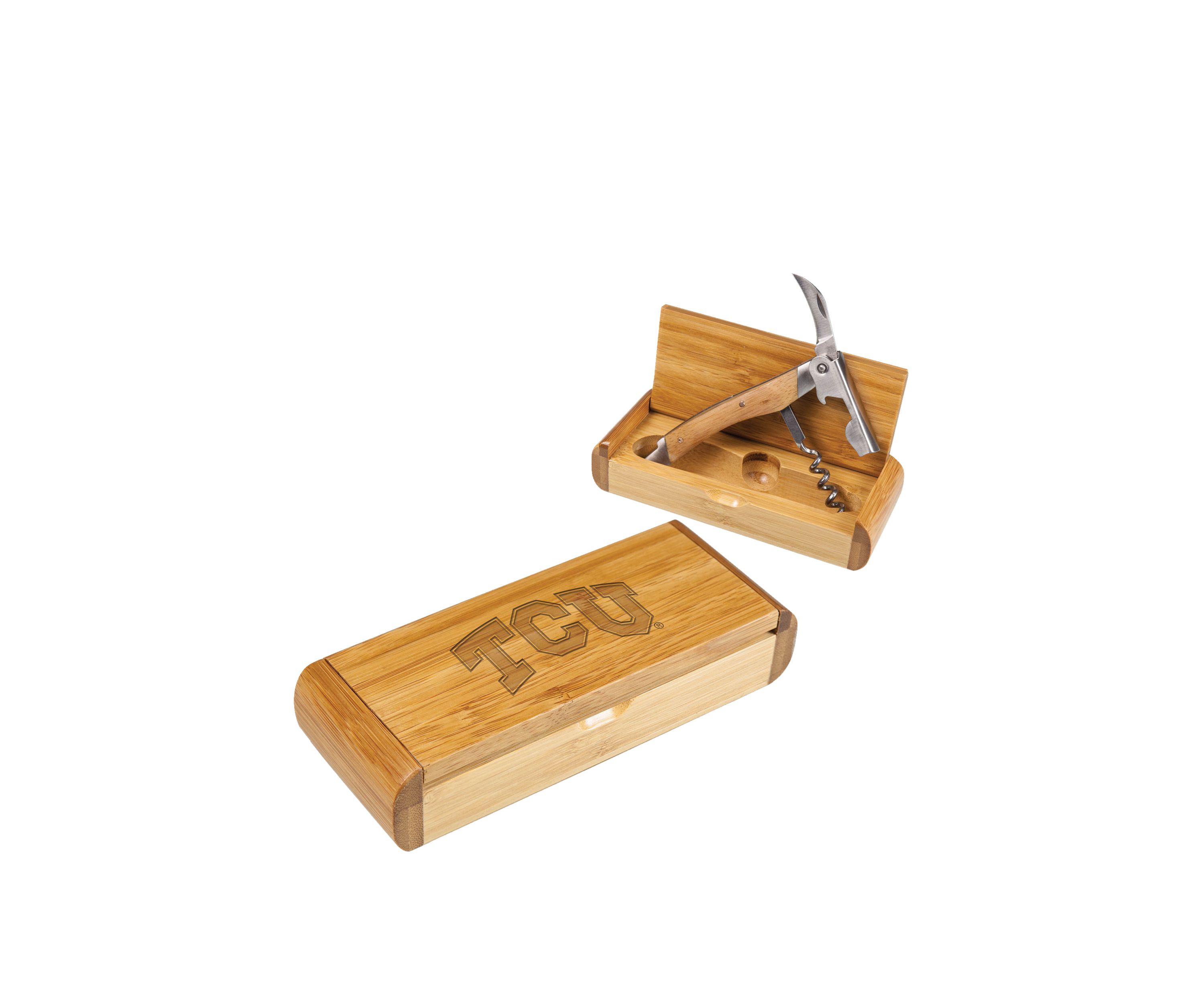 NCAA TCU Horned Frogs Elan Deluxe Corkscrew in Bamboo Box