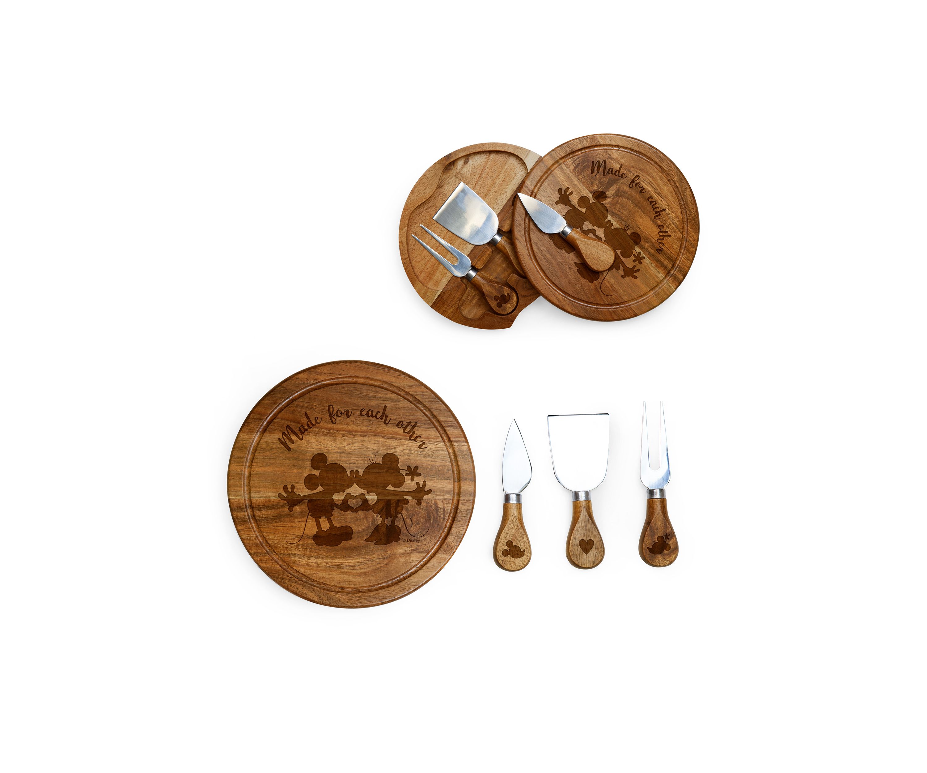 Mickey and Minnie Mouse - Acacia Brie Cheese Board and Tools Set