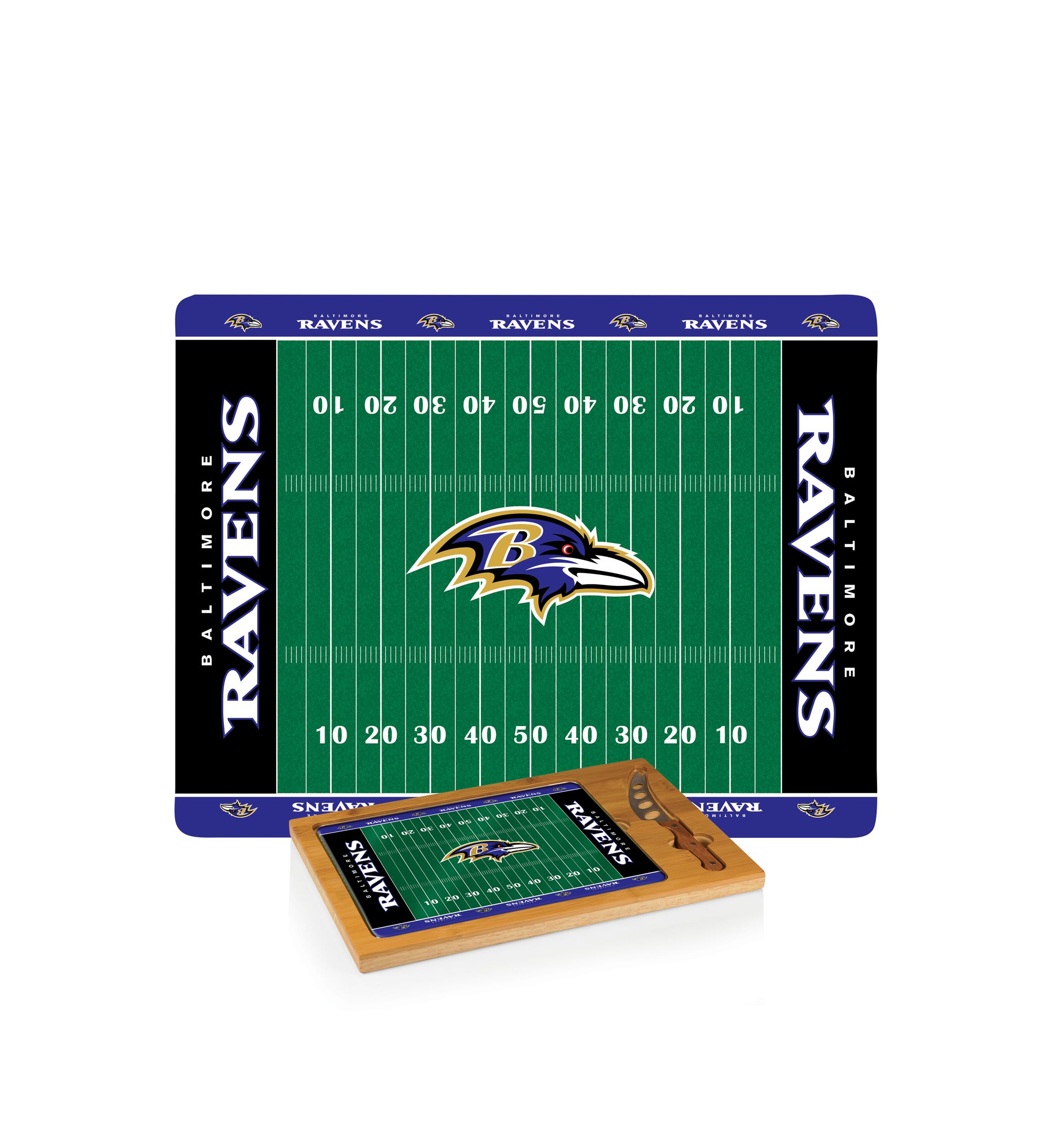 NFL Baltimore Ravens Icon Glass Top Cutting Board & Knife Set