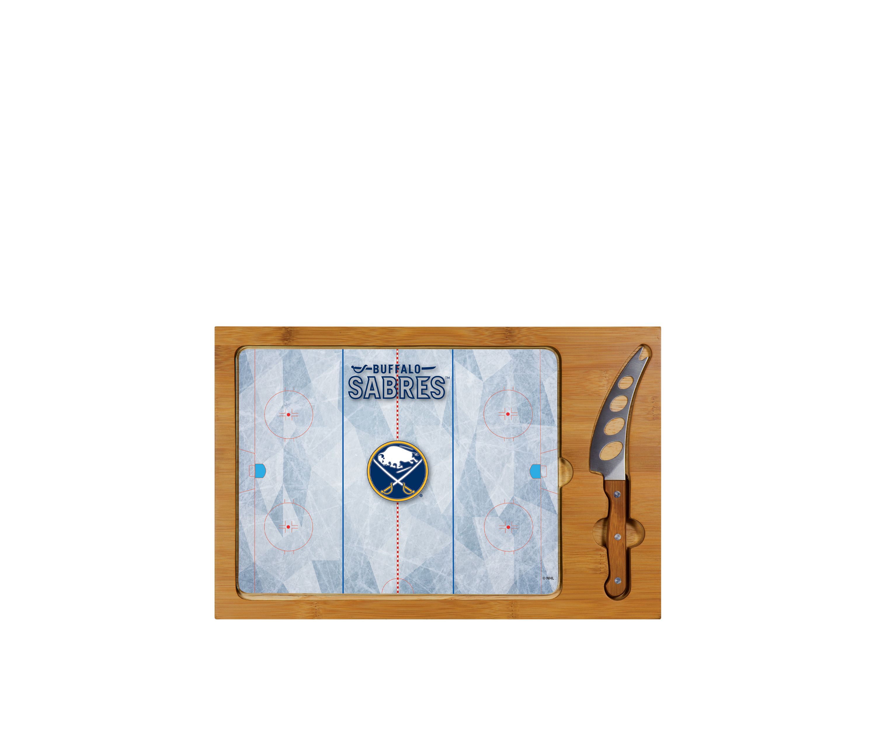 NHL Buffalo Sabres Icon Glass Top Cutting Board & Knife Set