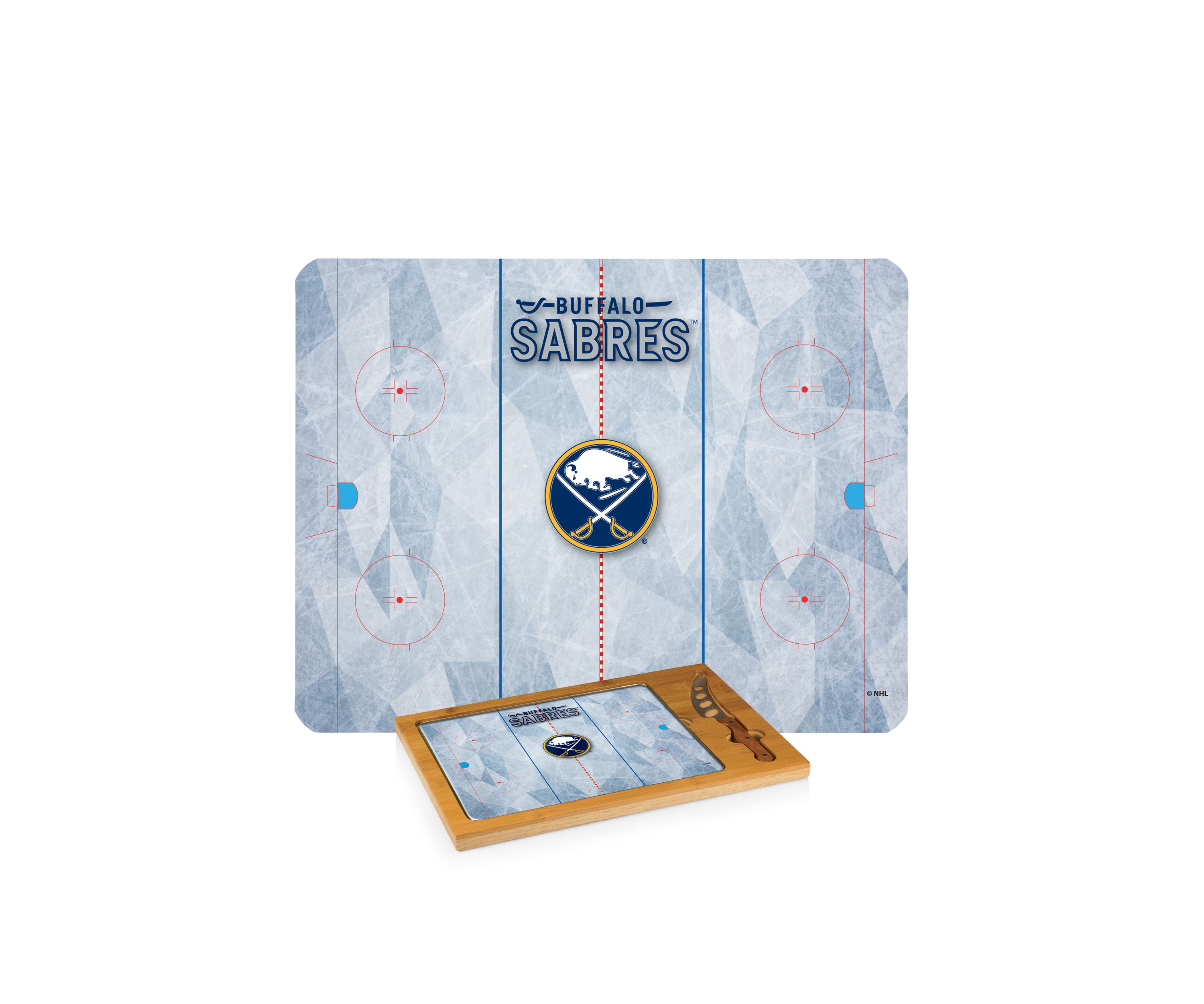 NHL Buffalo Sabres Icon Glass Top Cutting Board & Knife Set