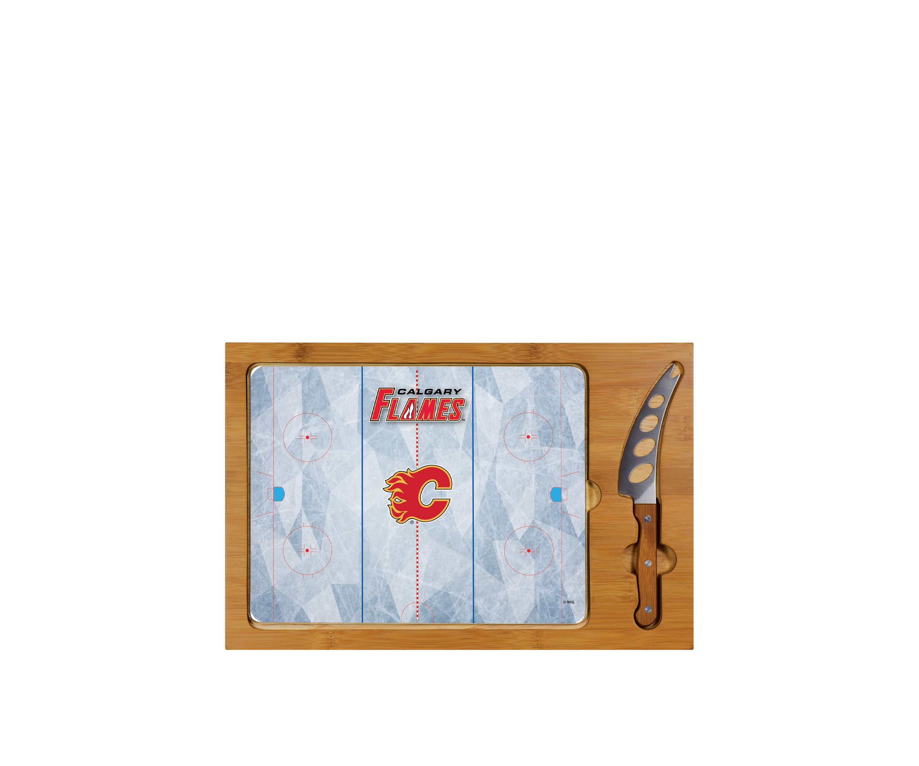 NHL Calgary Flames Icon Glass Top Cutting Board & Knife Set