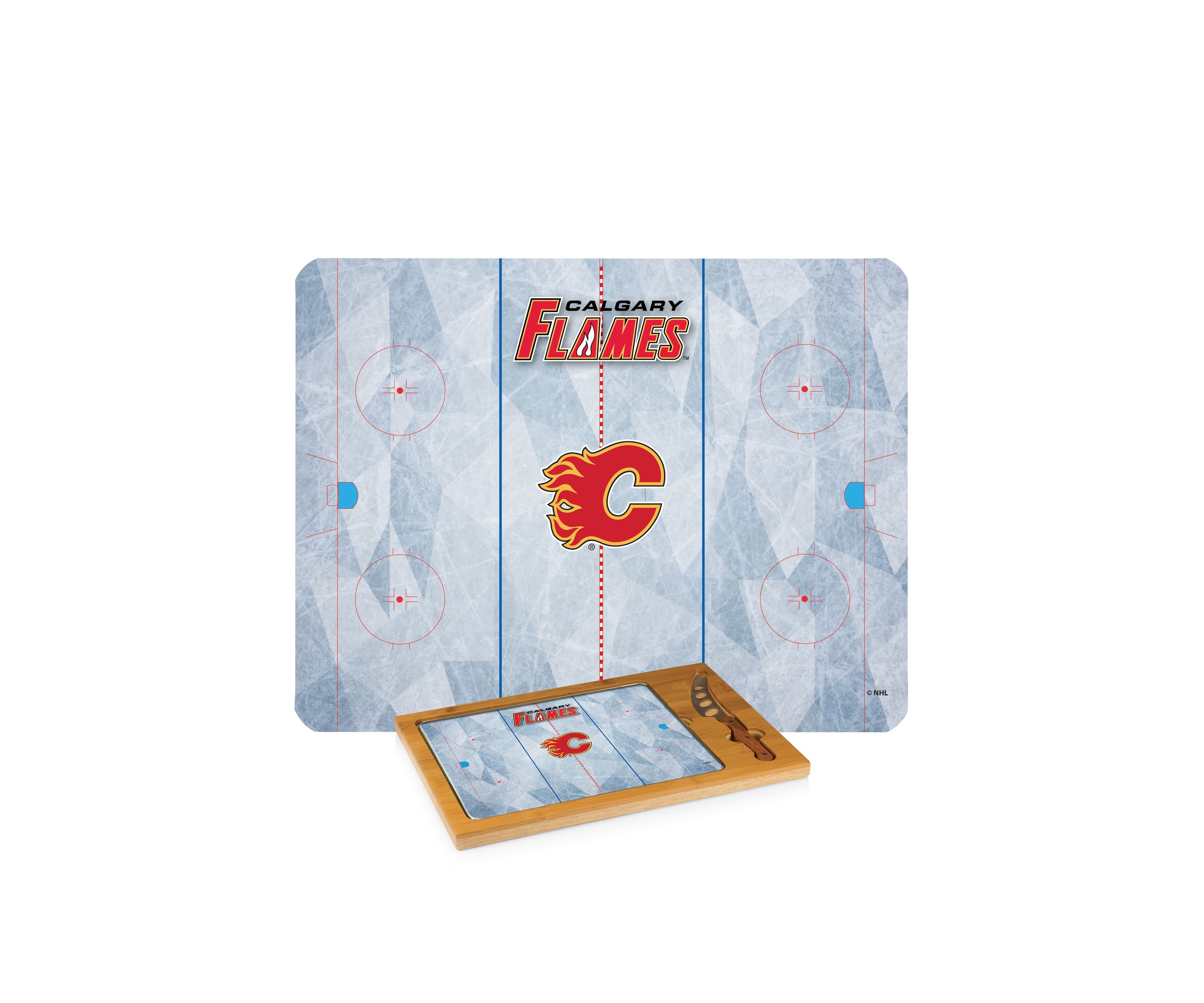 NHL Calgary Flames Icon Glass Top Cutting Board & Knife Set