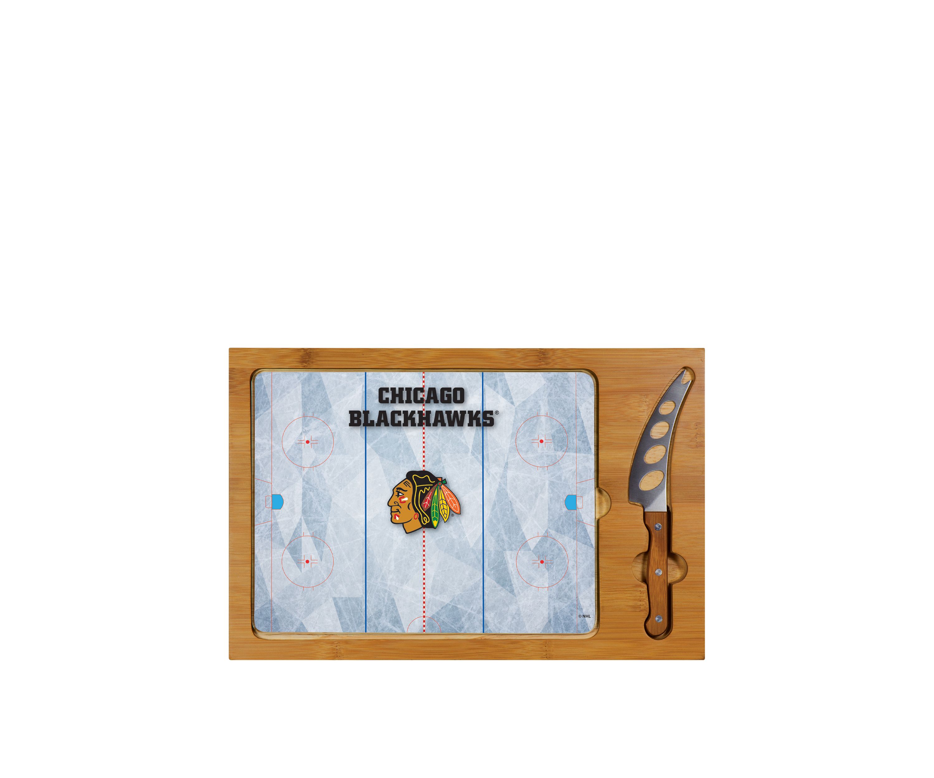 NHL Chicago Blackhawks Icon Glass Top Cutting Board & Knife Set