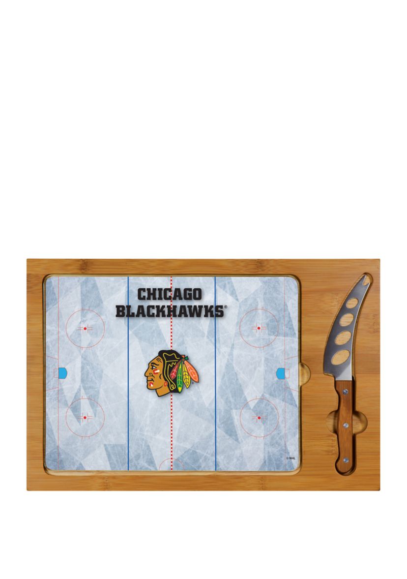 NHL Chicago Blackhawks Icon Glass Top Cutting Board & Knife Set
