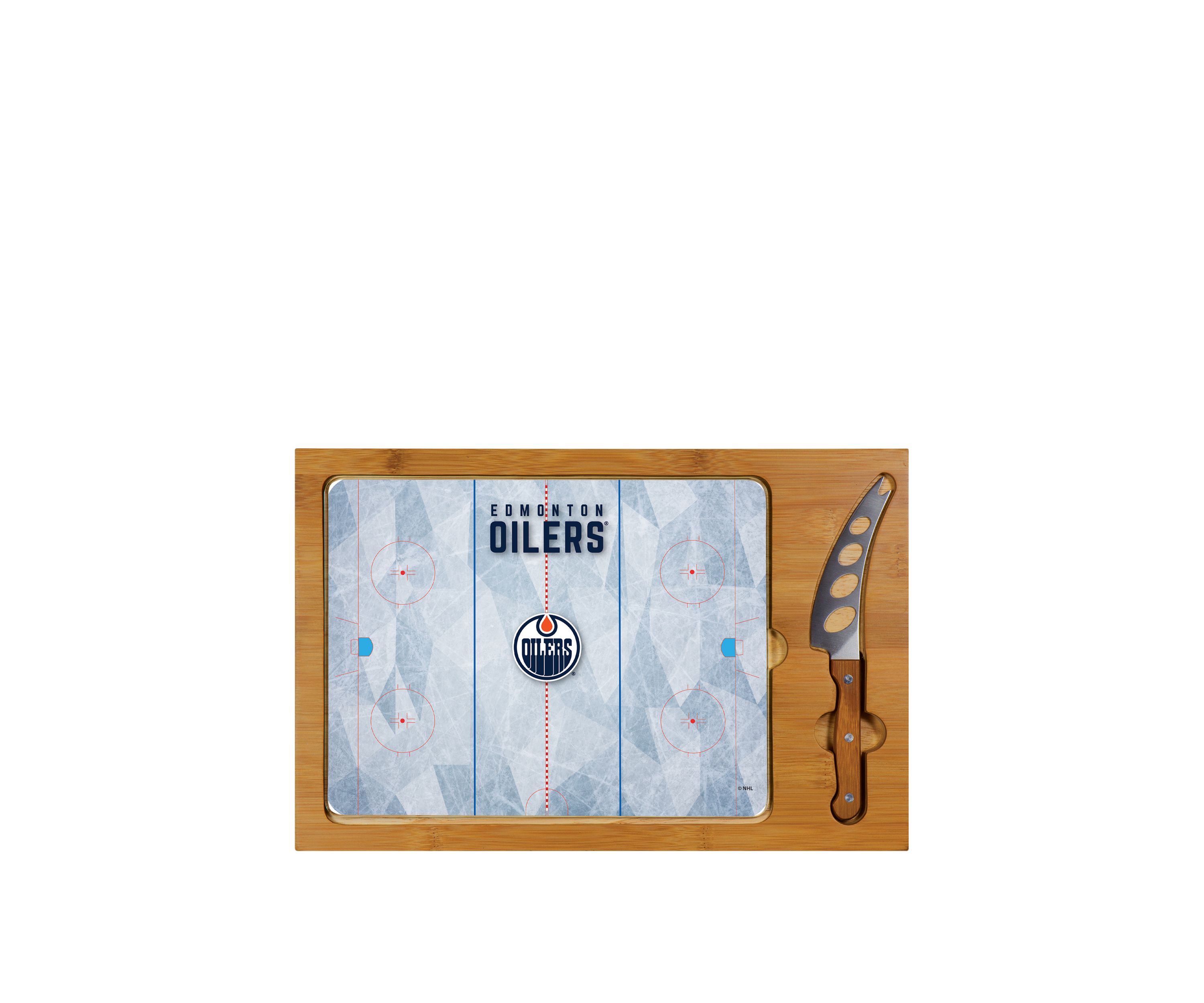 NHL Edmonton Oilers Icon Glass Top Cutting Board & Knife Set