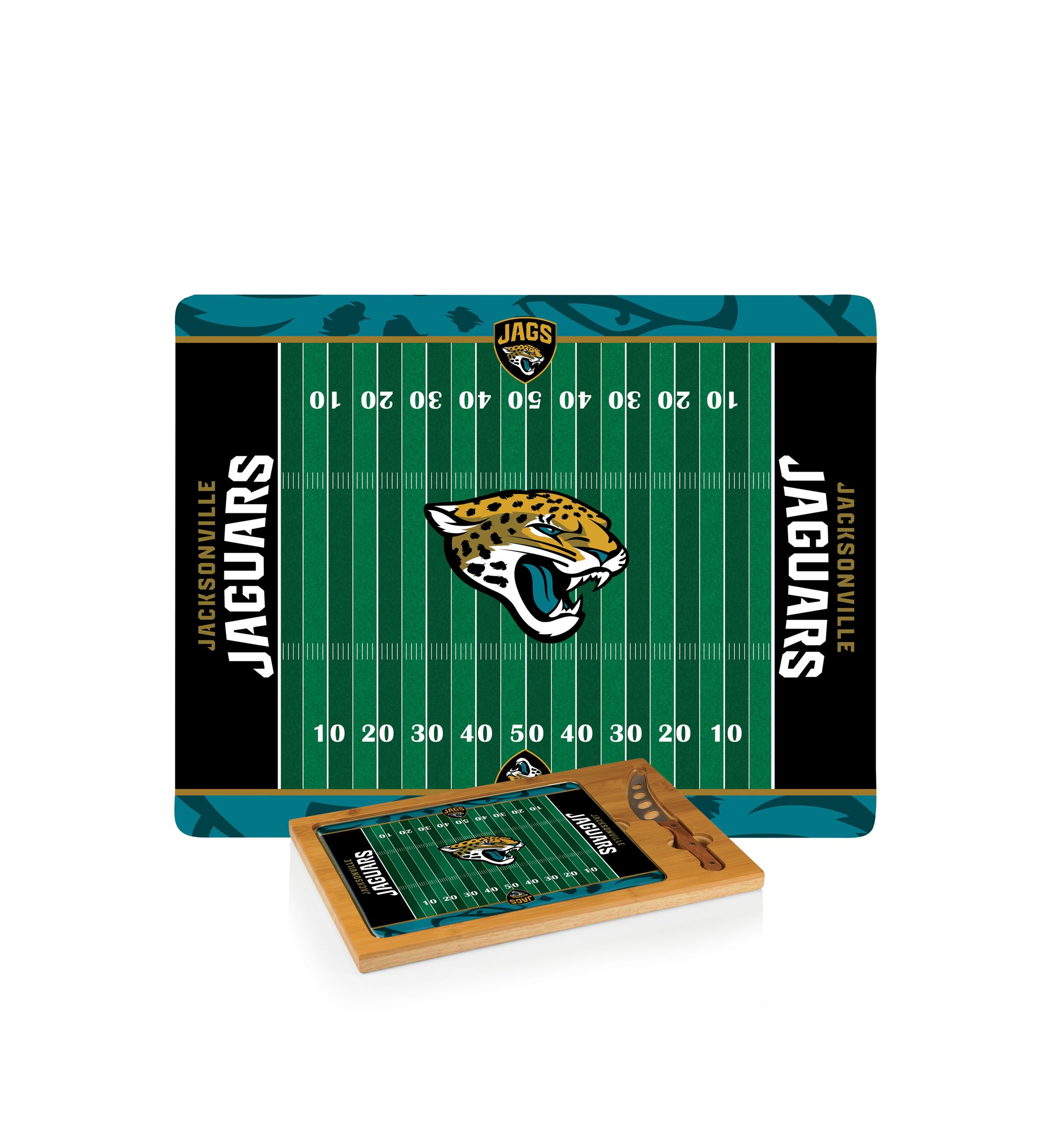 NFL Jacksonville Jaguars Icon Glass Top Cutting Board & Knife Set
