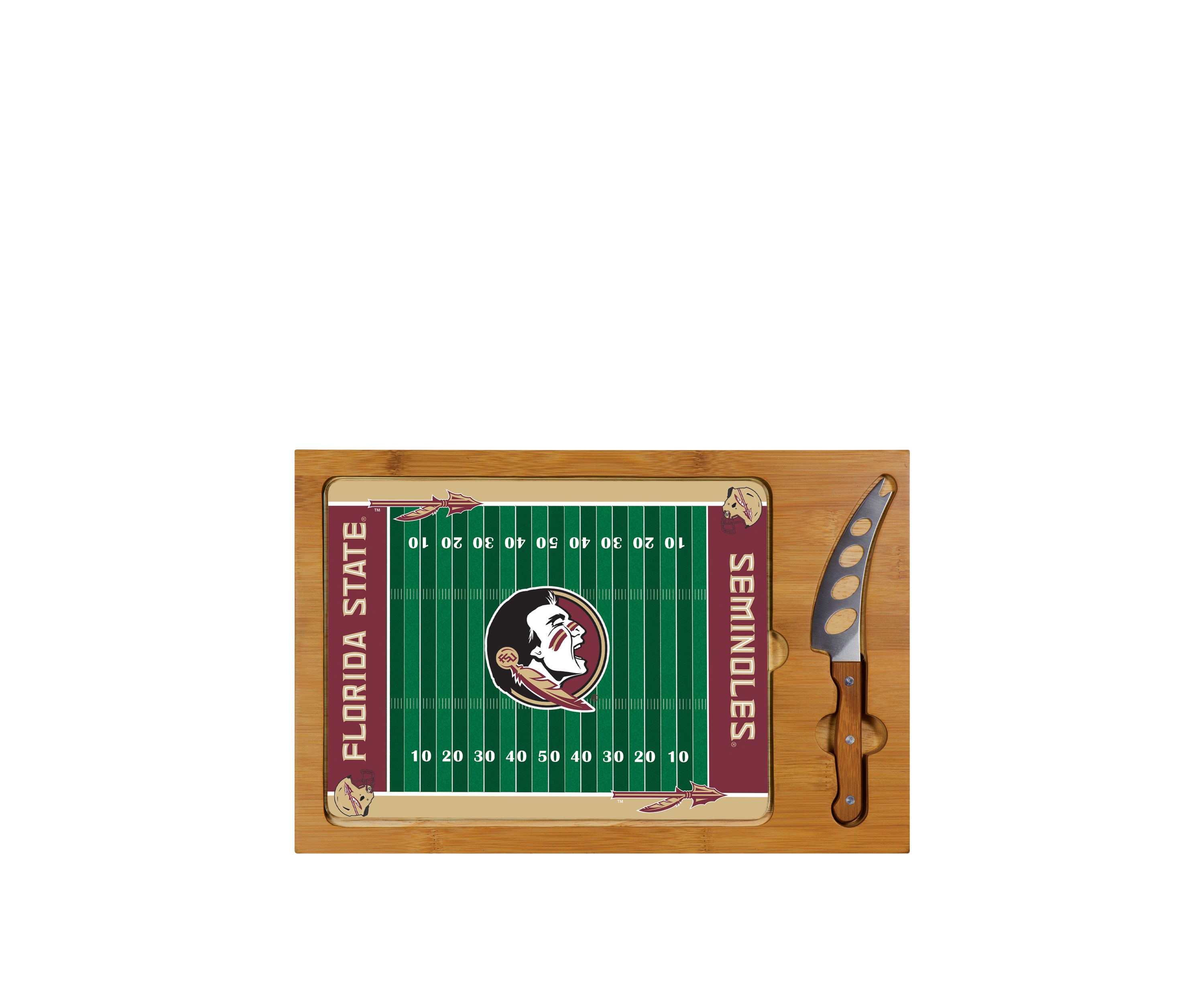 NCAA FSU Seminoles Icon Glass Top Cutting Board & Knife Set