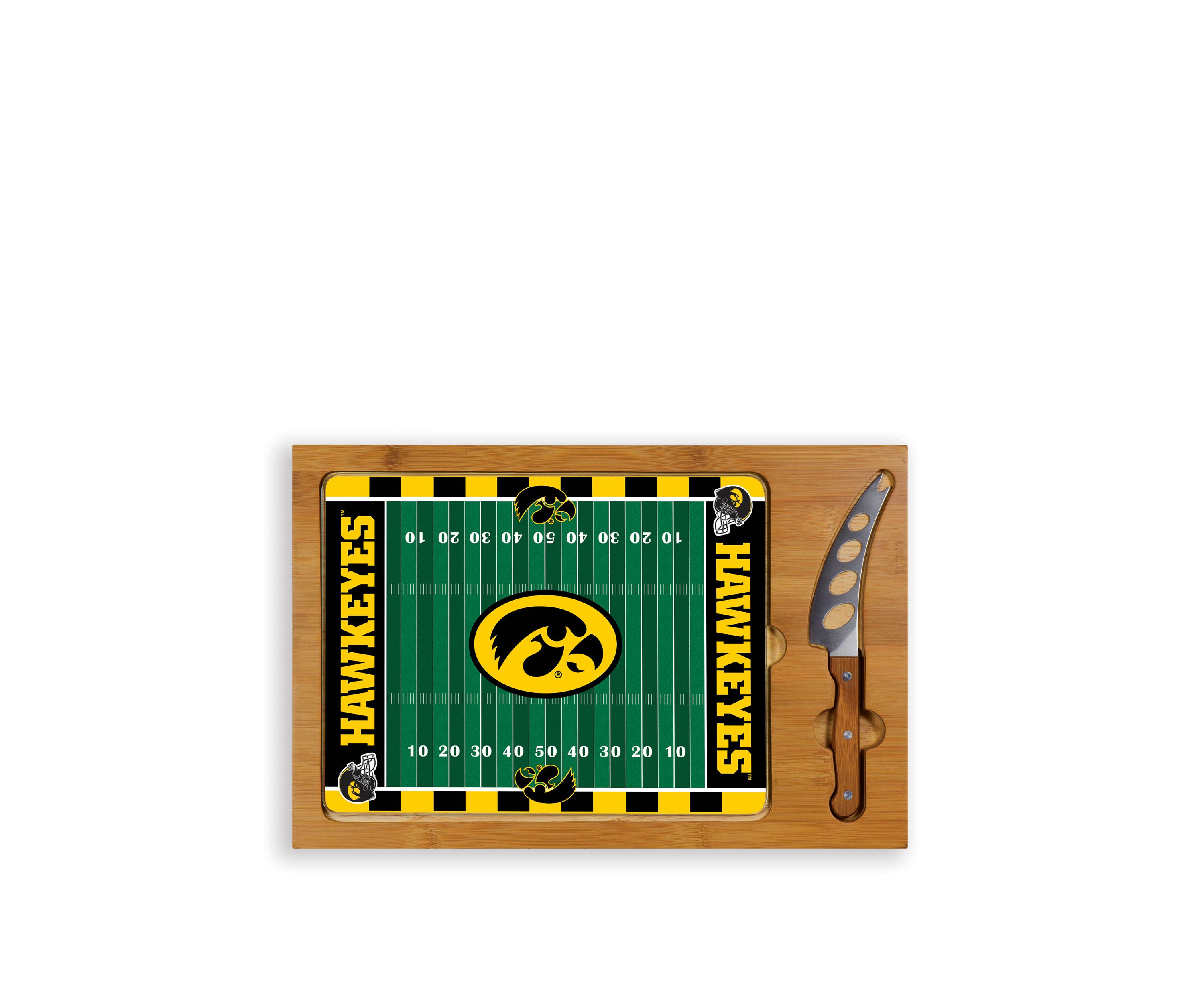 NCAA Iowa Hawkeyes Icon Glass Top Cutting Board & Knife Set