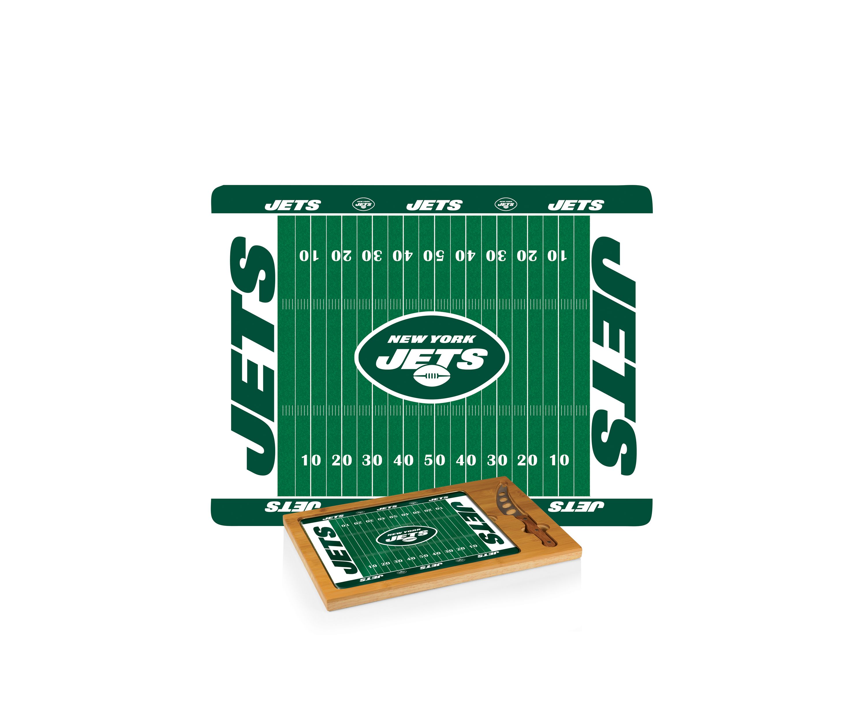 NFL New York Jets Icon Glass Top Cutting Board & Knife Set