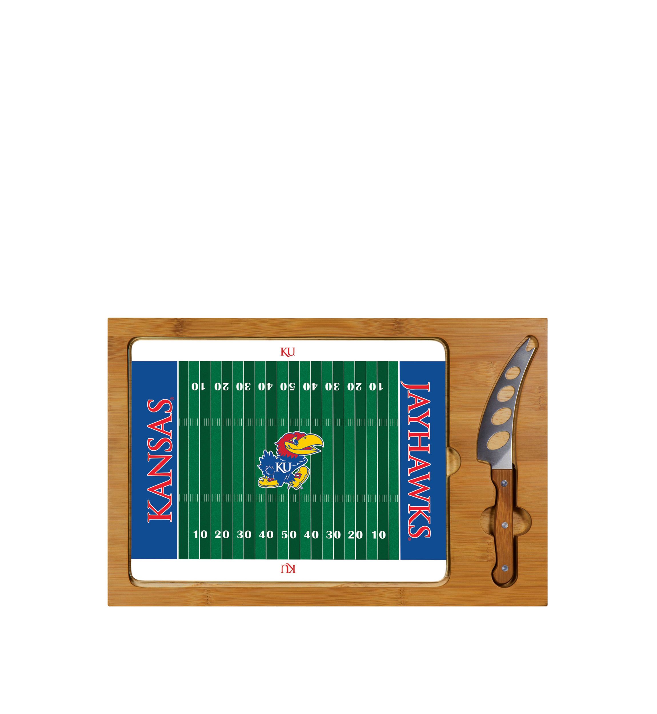 NCAA Kansas Jayhawks Icon Glass Top Cutting Board & Knife Set
