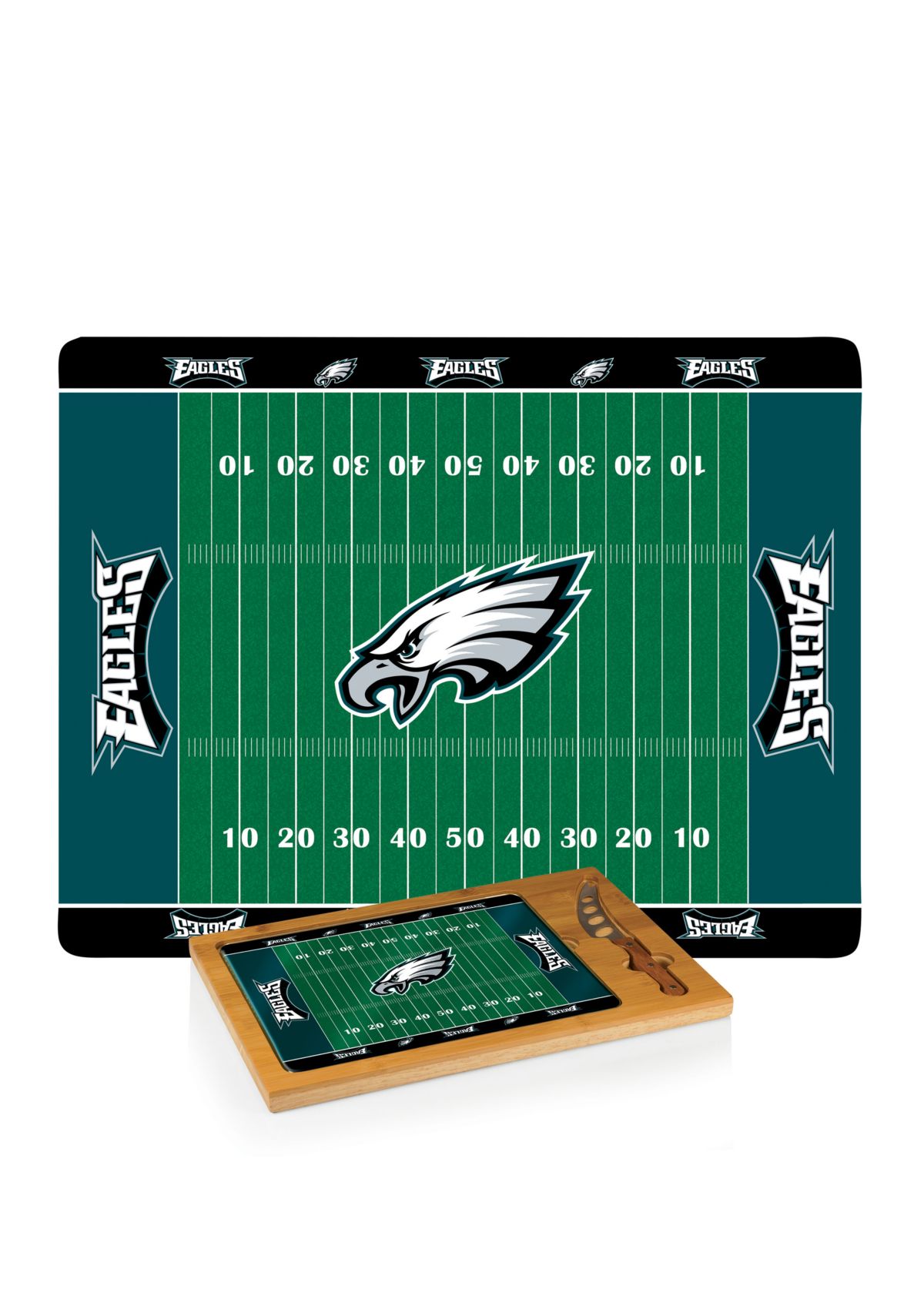 NFL Philadelphia Eagles Icon Glass Top Cutting Board & Knife Set