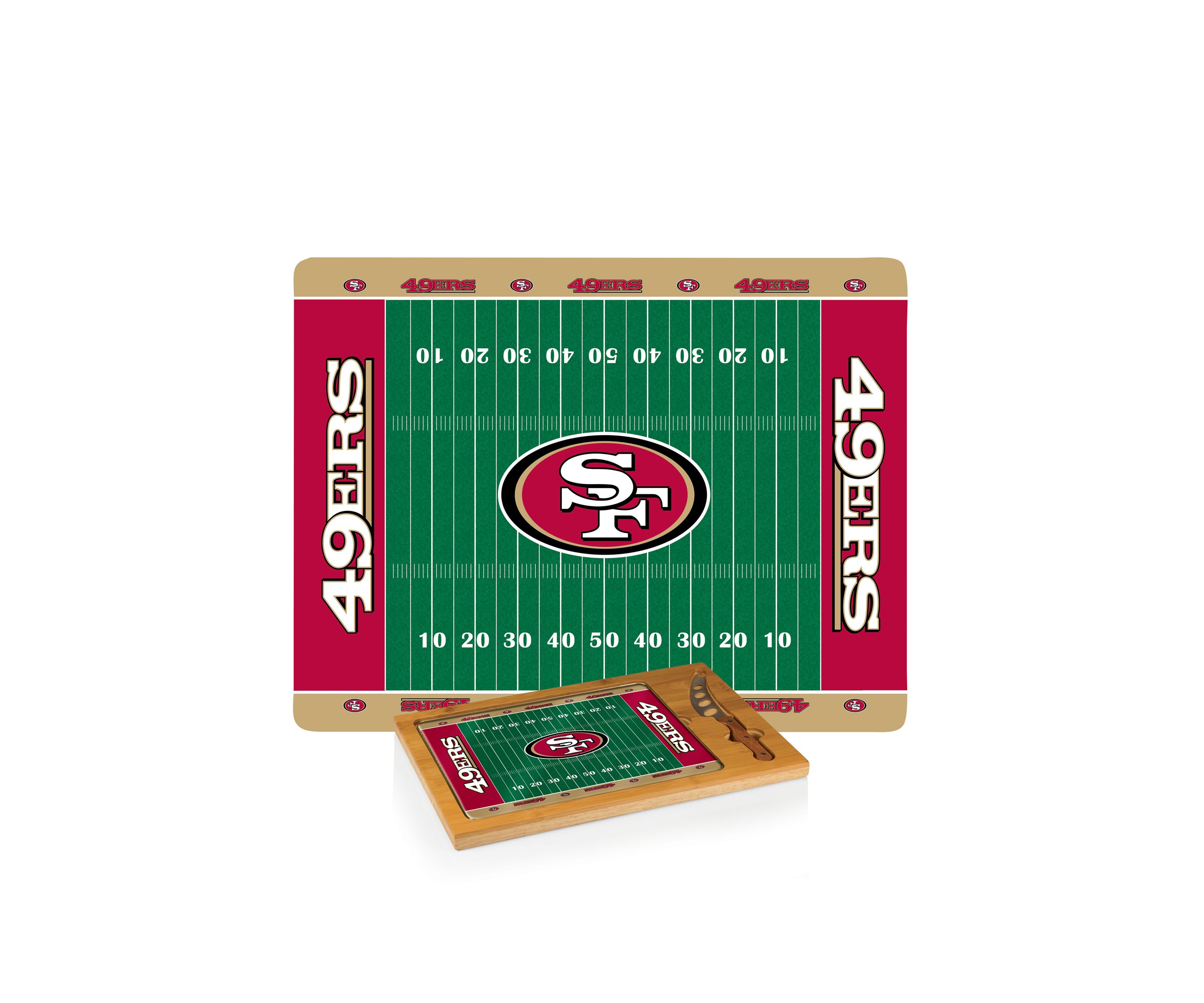 NFL San Francisco 49ers Icon Glass Top Cutting Board & Knife Set