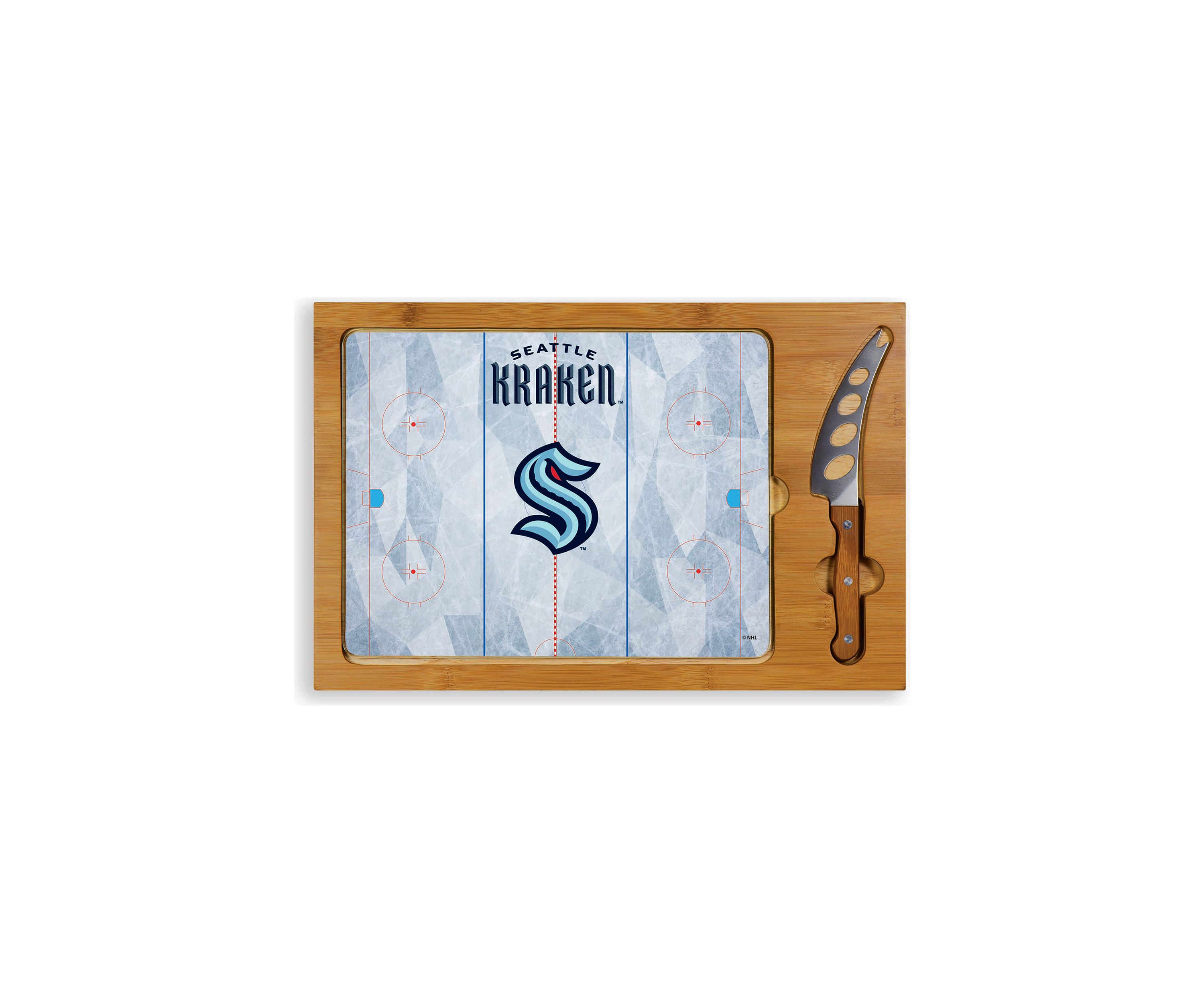NHL Seattle Kraken Icon Glass Top Cutting Board & Knife Set