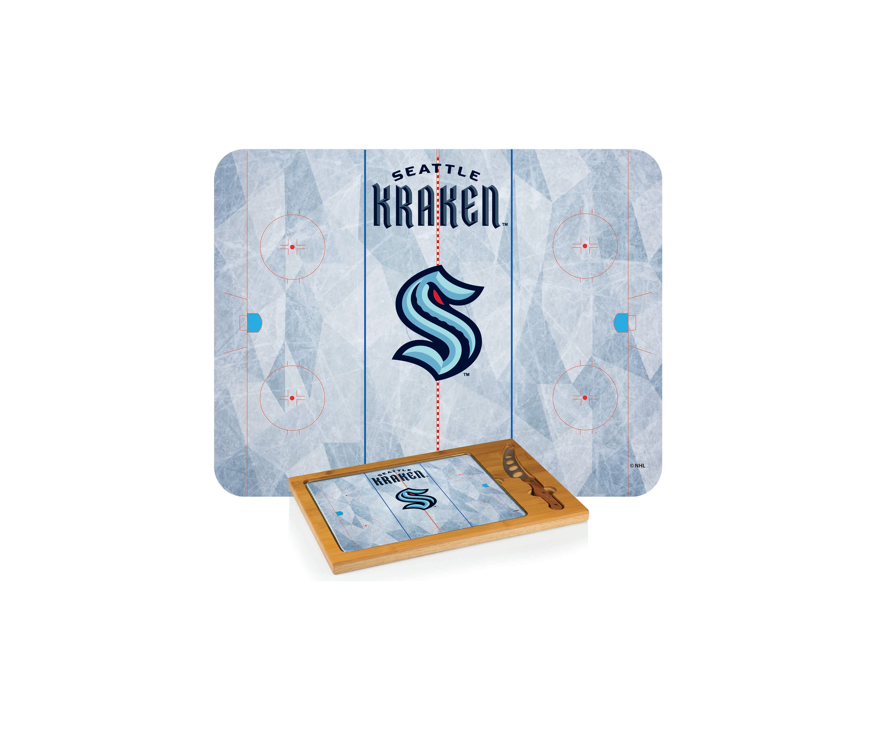 NHL Seattle Kraken Icon Glass Top Cutting Board & Knife Set