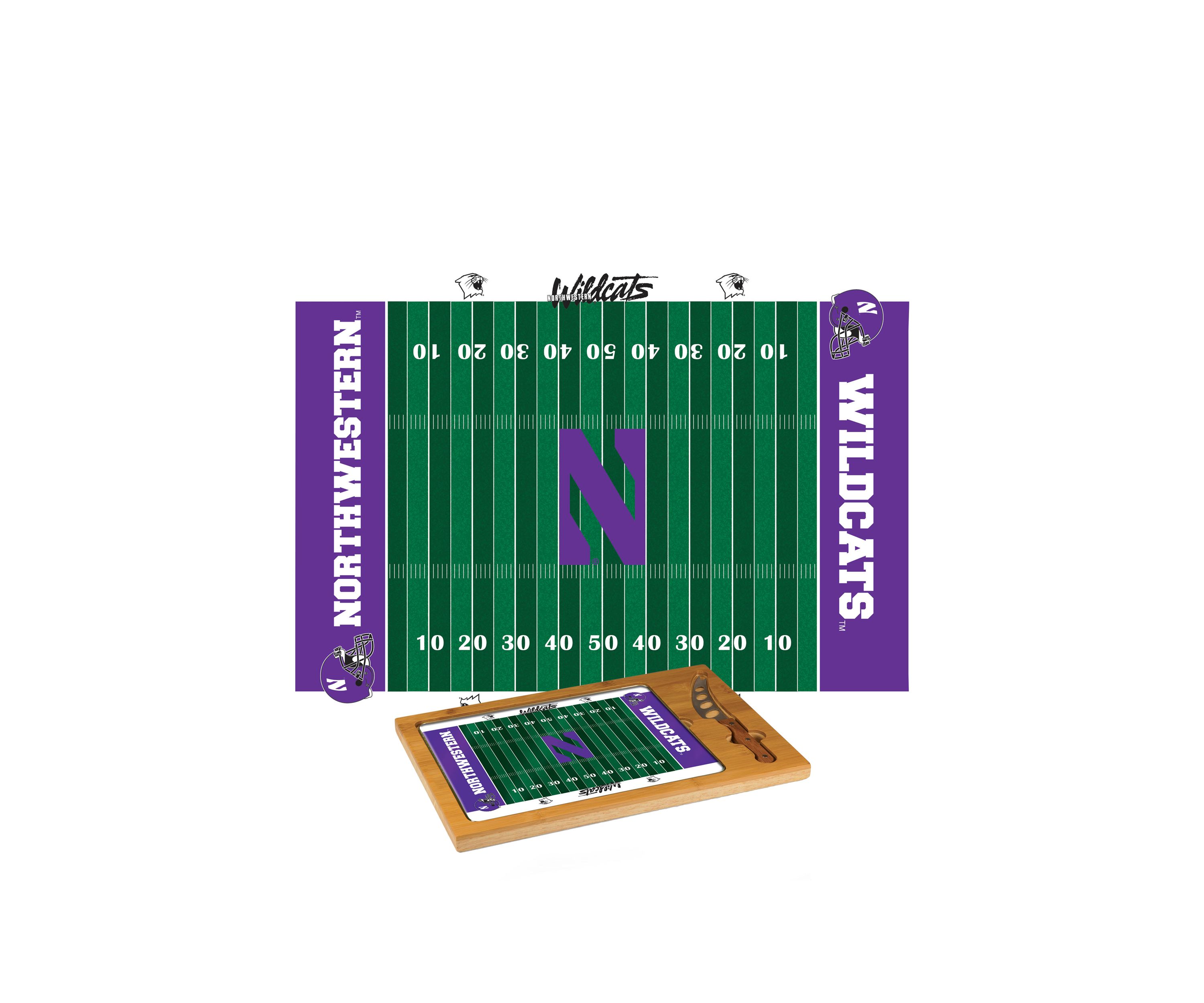 NCAA Northwestern Wildcats Icon Glass Top Cutting Board & Knife Set