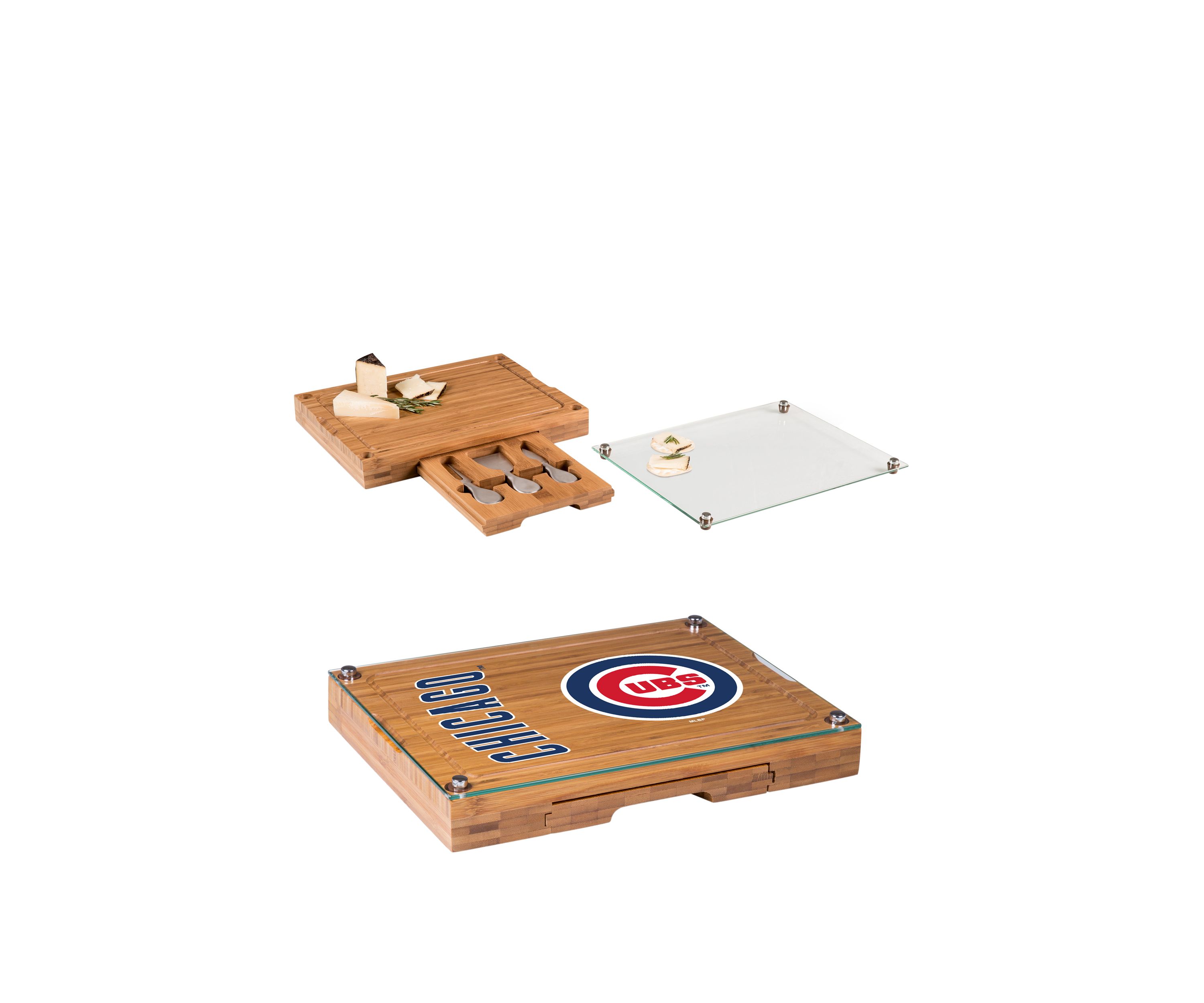 MLB Chicago Cubs Concerto Glass Top Cheese Cutting Board & Tools Set