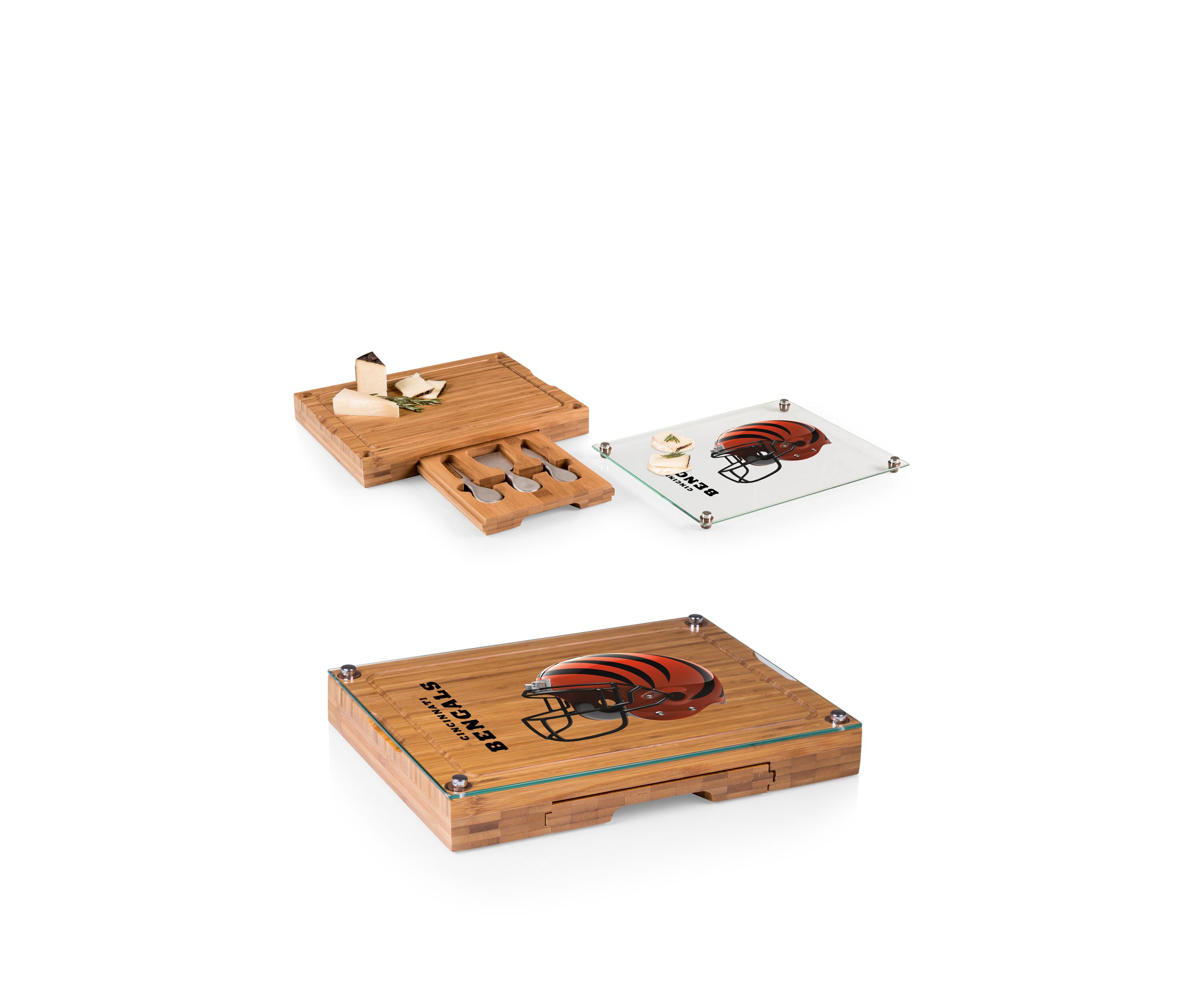 NFL Cincinnati Bengals Concerto Glass Top Cheese Cutting Board & Tools Set