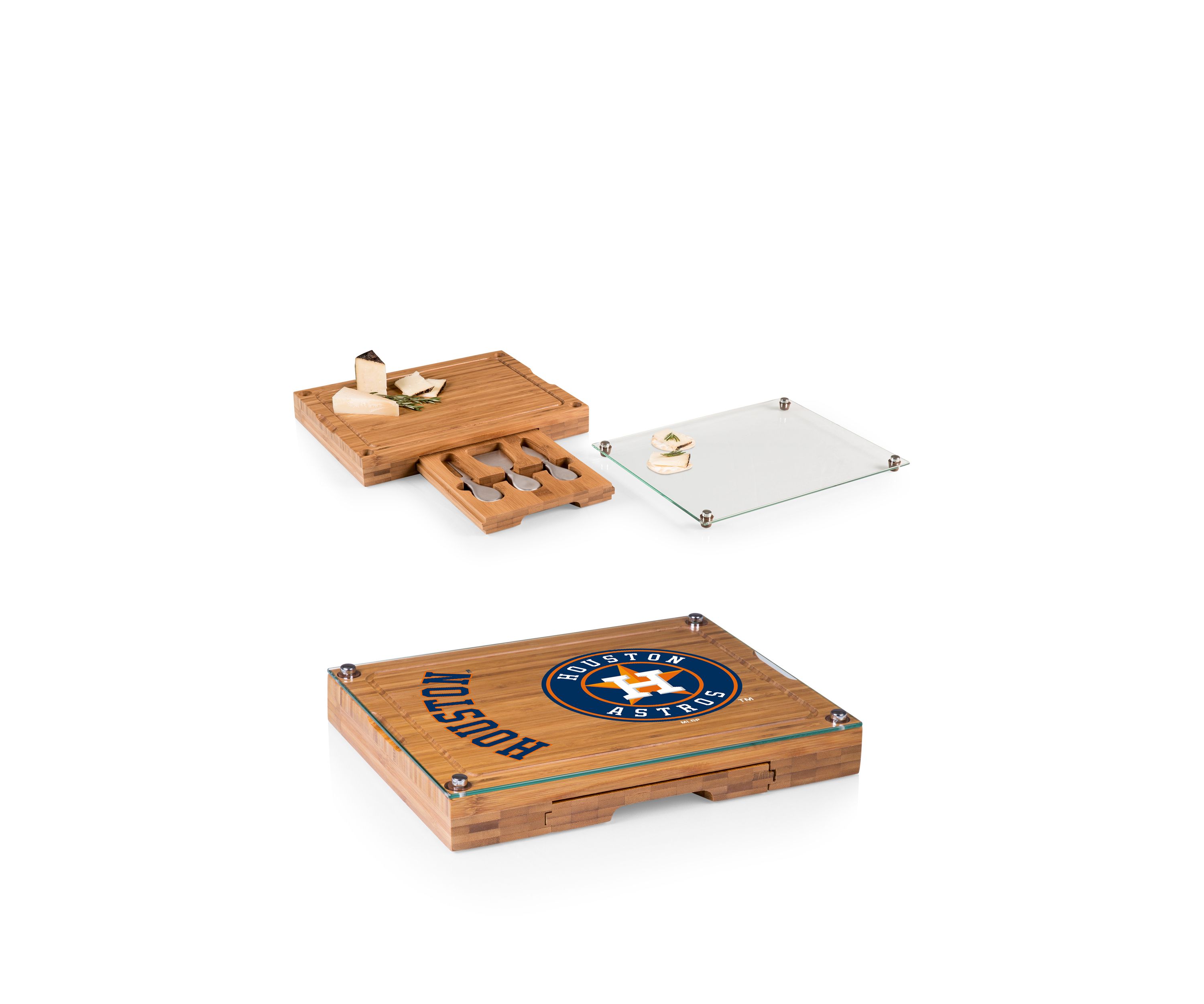 MLB Houston Astros Concerto Glass Top Cheese Cutting Board & Tools Set