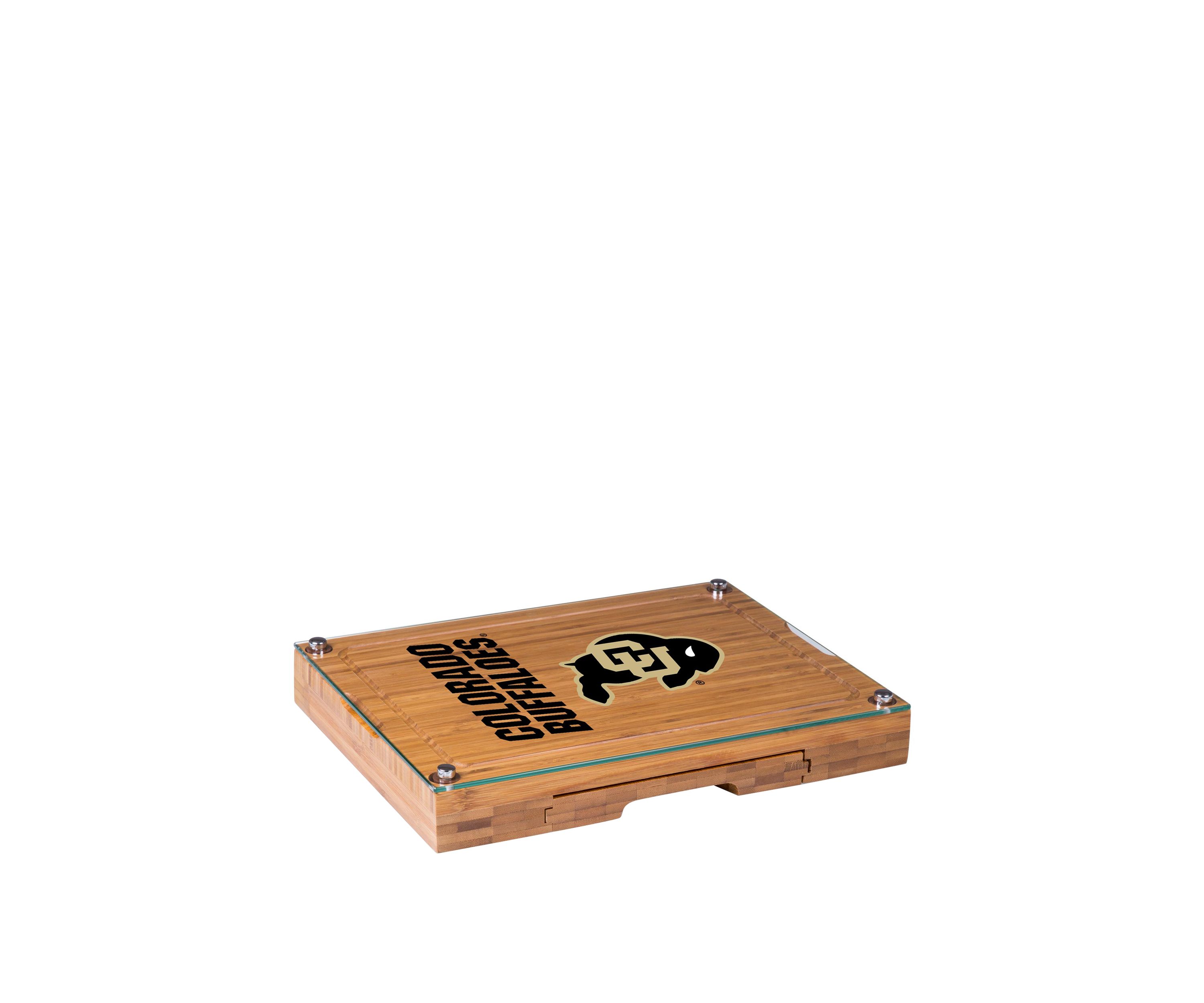 NCAA Colorado Buffaloes Concerto Glass Top Cheese Cutting Board & Tools Set