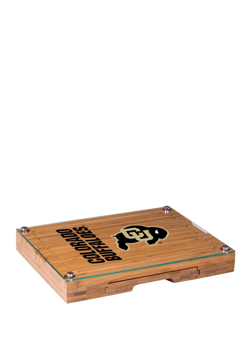 NCAA Colorado Buffaloes Concerto Glass Top Cheese Cutting Board & Tools Set