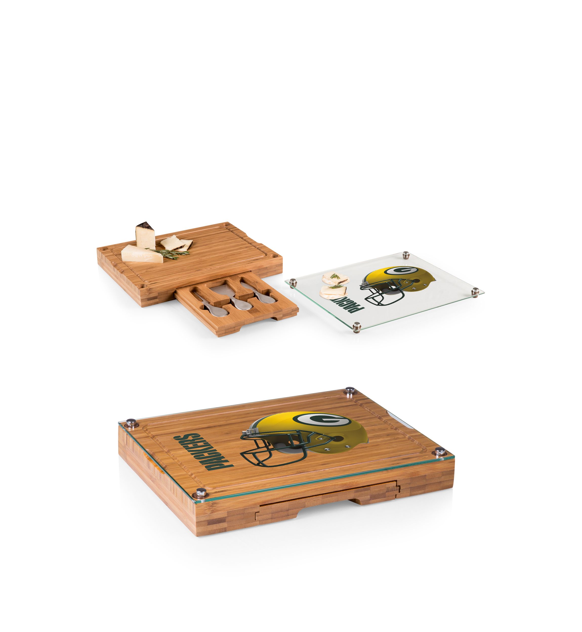NFL Green Bay Packers Concerto Glass Top Cheese Cutting Board & Tools Set
