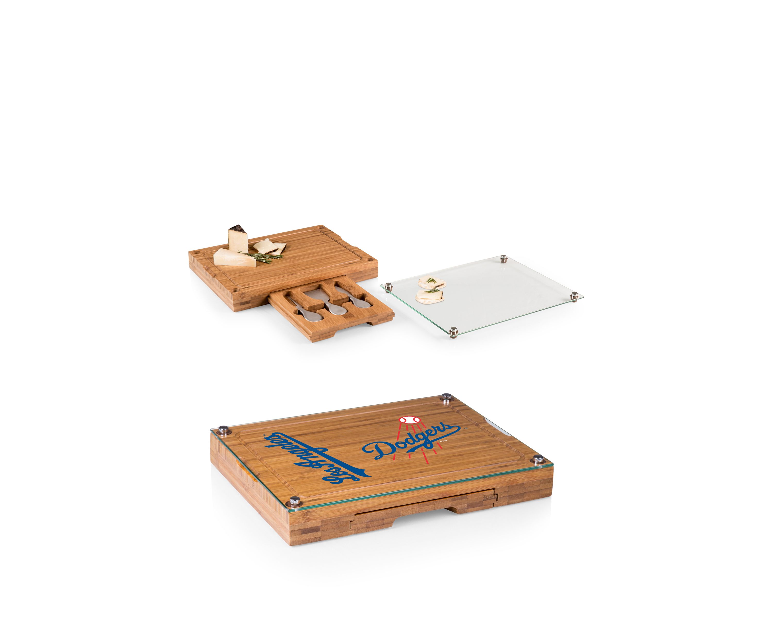 MLB Los Angeles Dodgers Concerto Glass Top Cheese Cutting Board & Tools Set