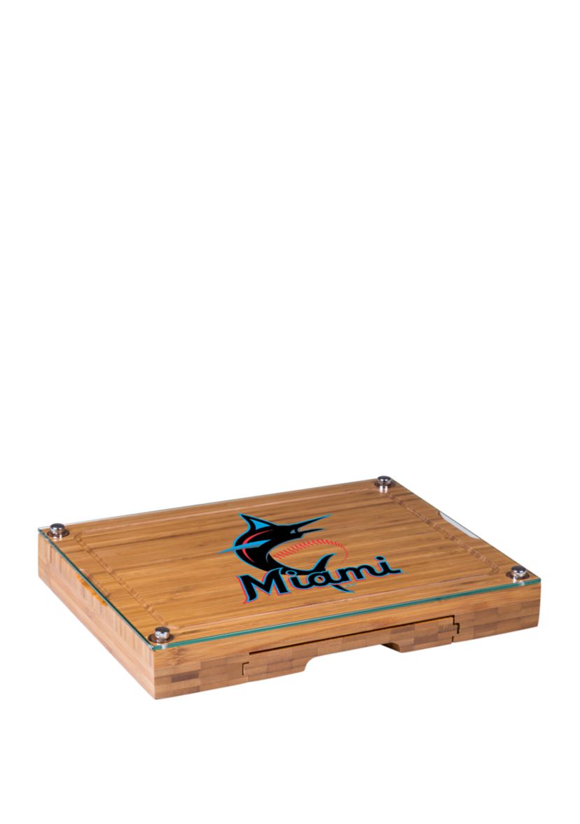 MLB Miami Marlins Concerto Glass Top Cheese Cutting Board & Tools Set