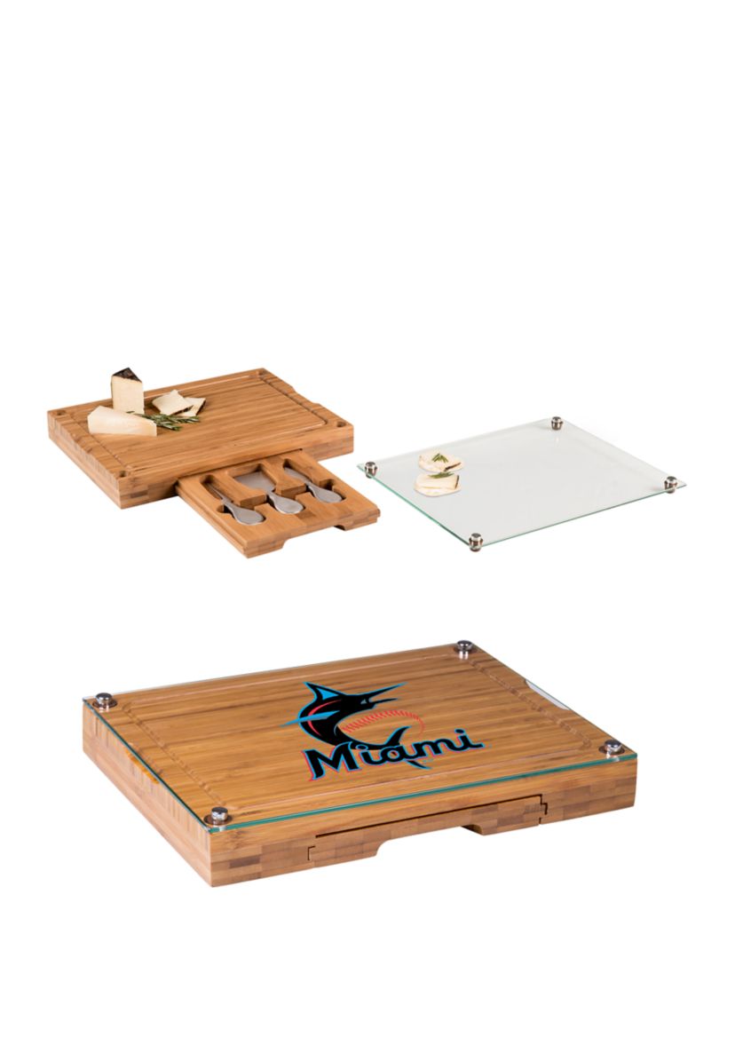 MLB Miami Marlins Concerto Glass Top Cheese Cutting Board & Tools Set