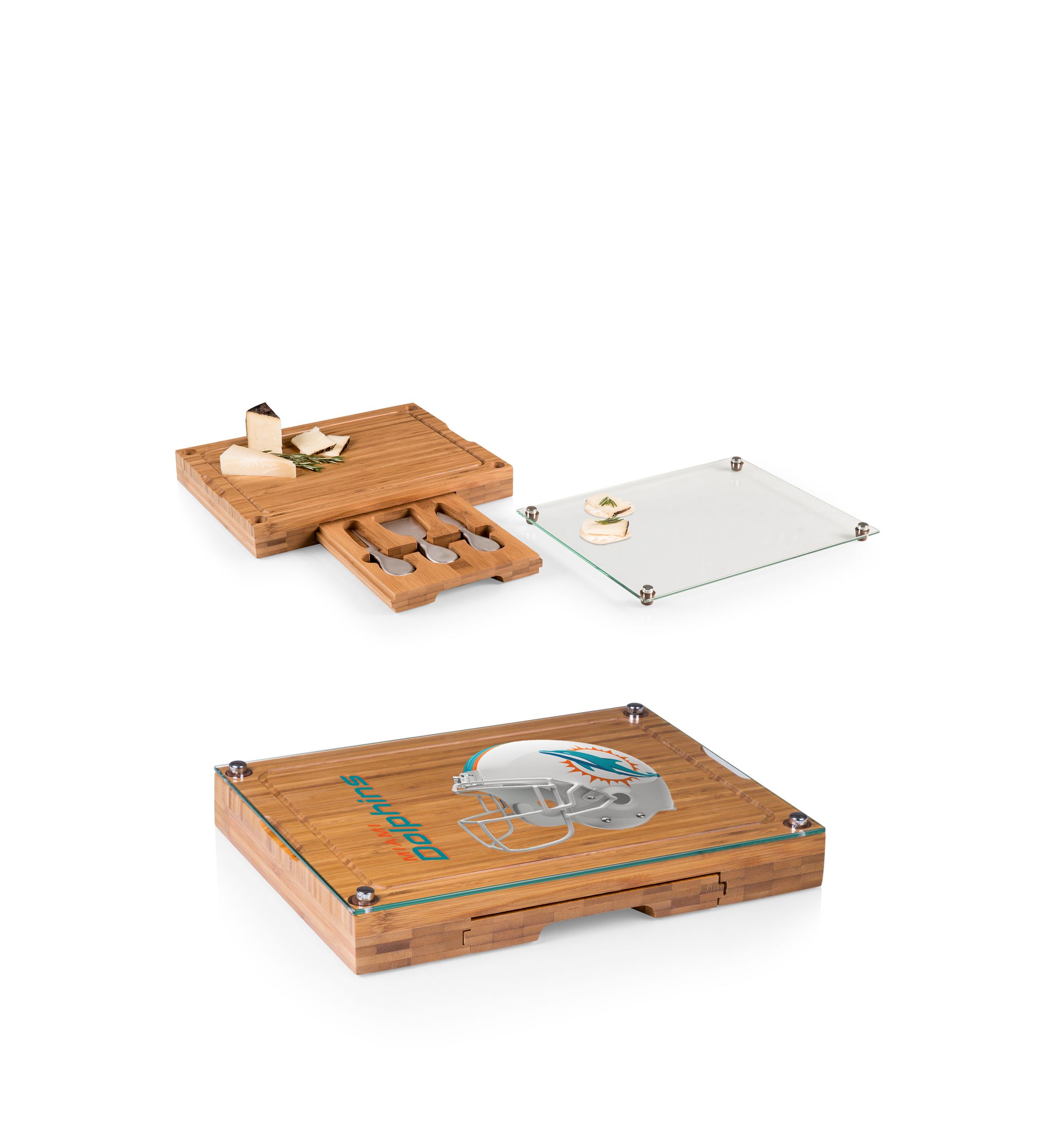 NFL Miami Dolphins Concerto Glass Top Cheese Cutting Board & Tools Set