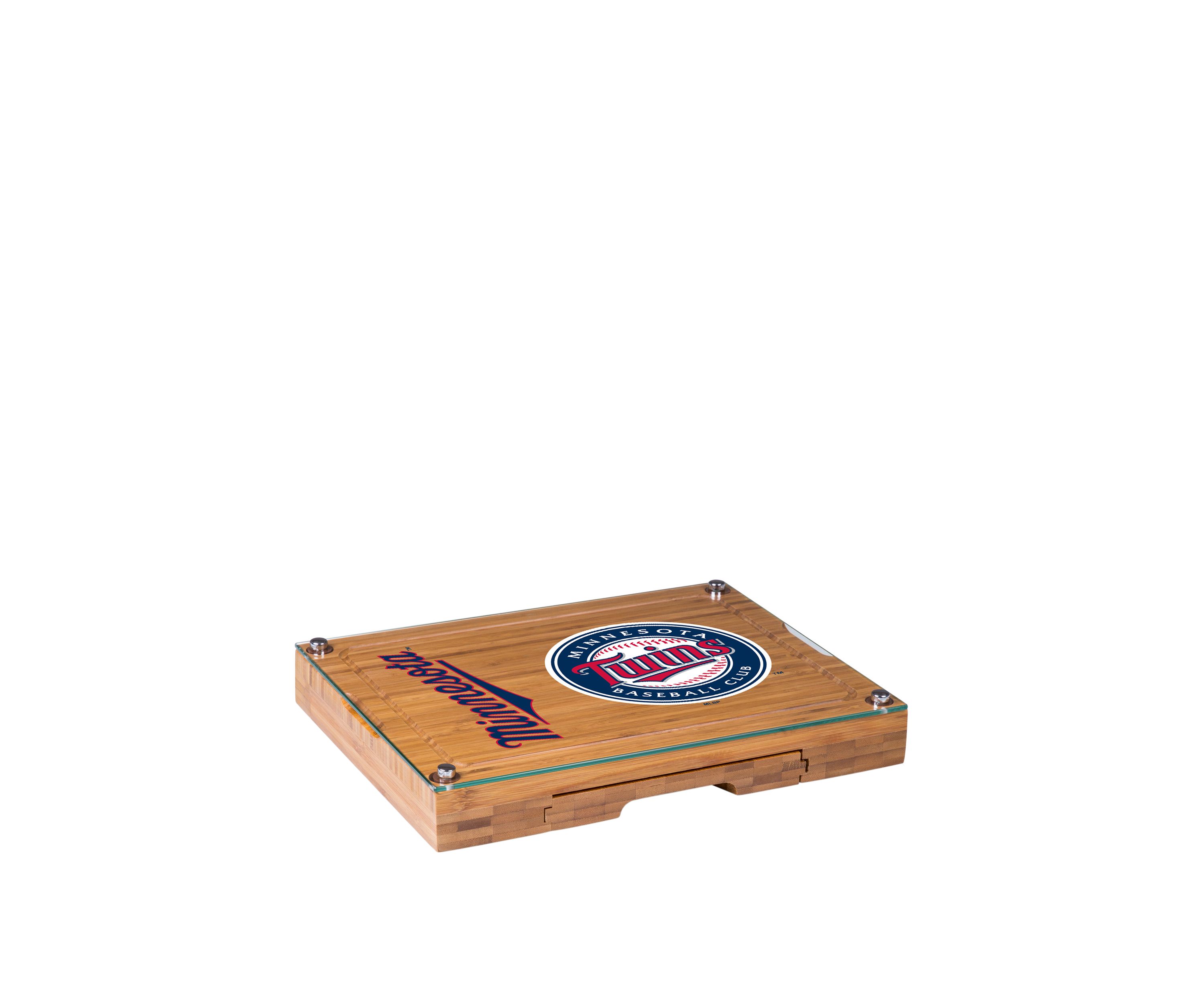 MLB Minnesota Twins Concerto Glass Top Cheese Cutting Board & Tools Set