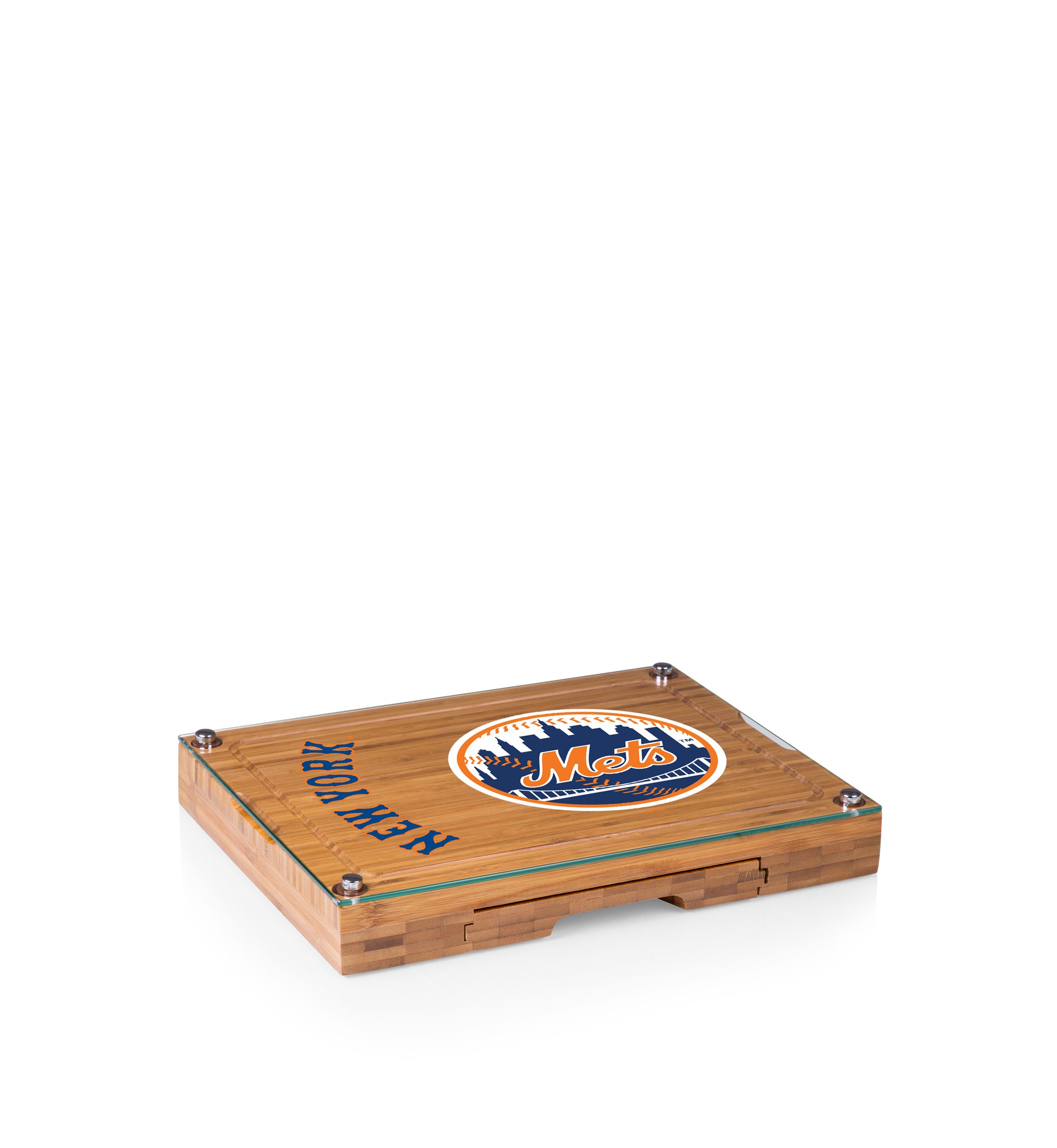 MLB New York Mets Concerto Glass Top Cheese Cutting Board & Tools Set