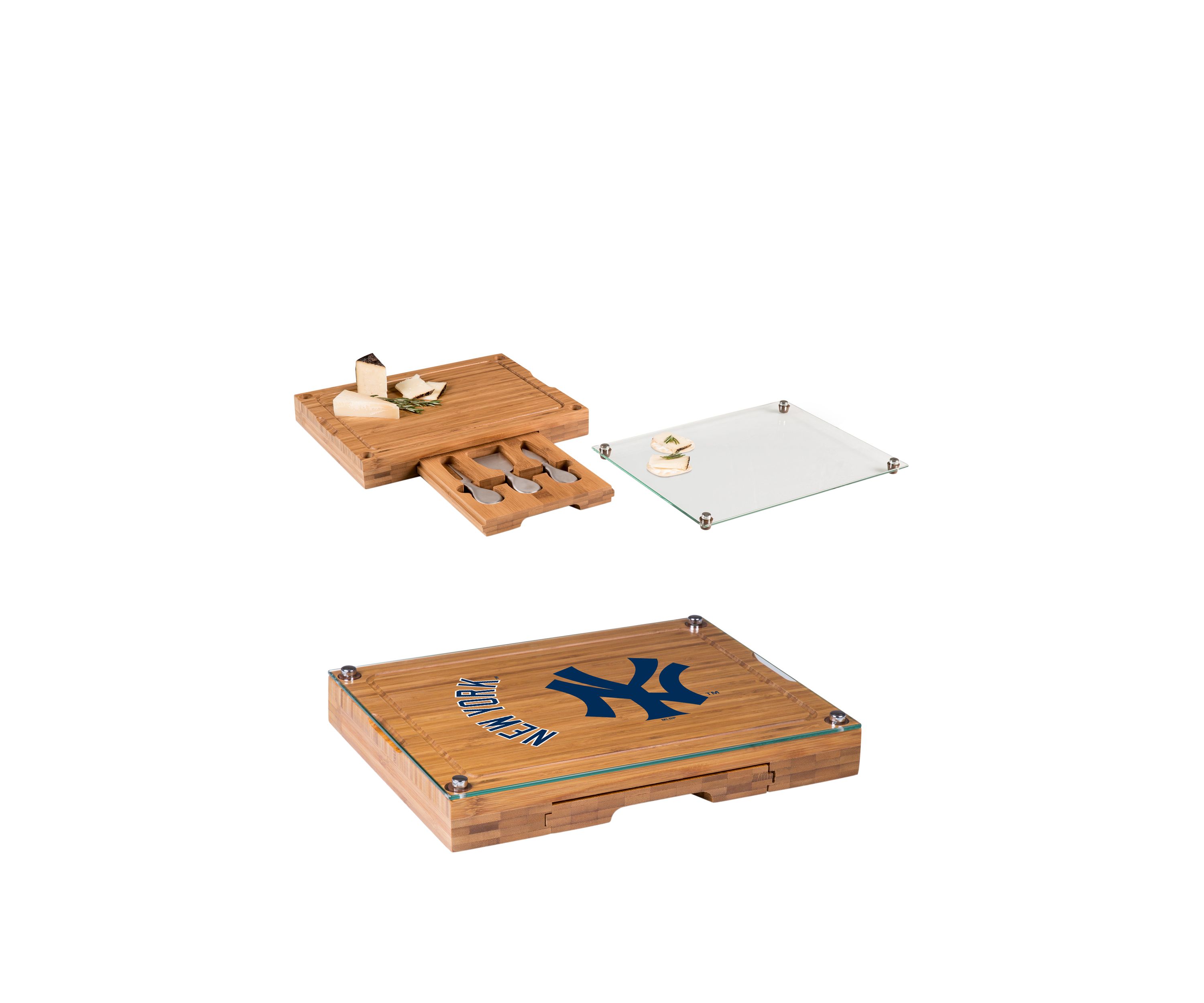 MLB New York Yankees Concerto Glass Top Cheese Cutting Board & Tools Set