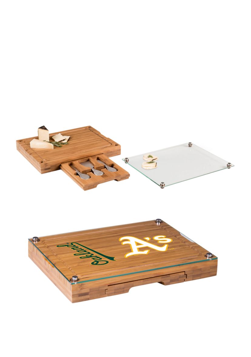 MLB Oakland Athletics Concerto Glass Top Cheese Cutting Board & Tools Set