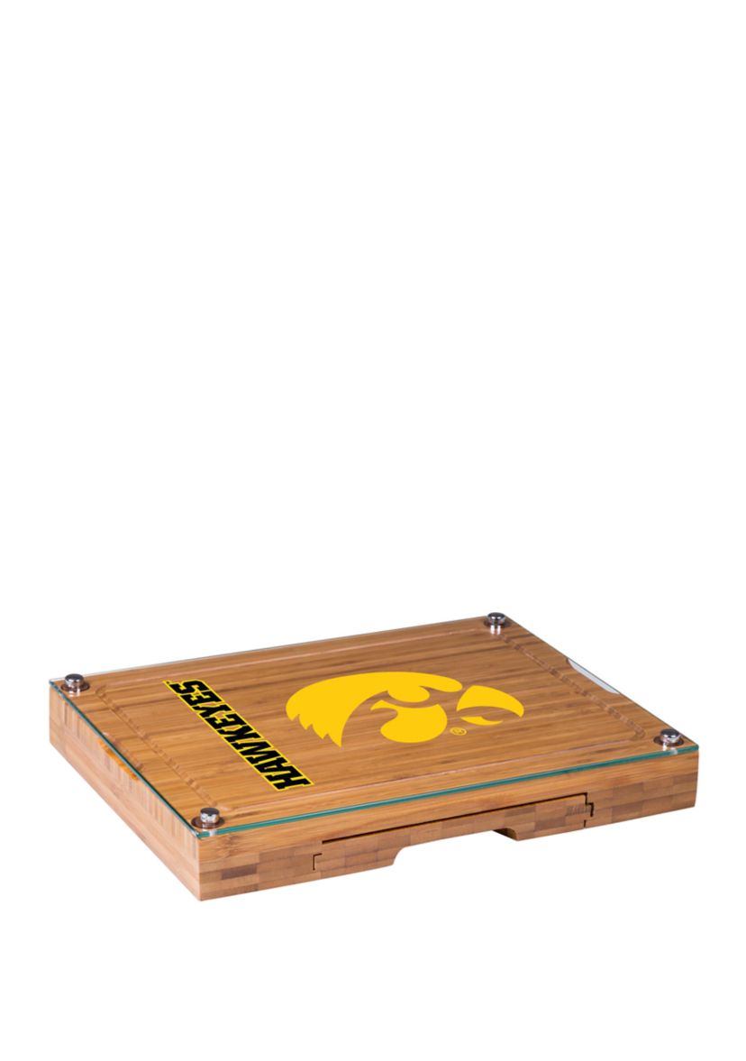 NCAA Iowa Hawkeyes Concerto Glass Top Cheese Cutting Board & Tools Set