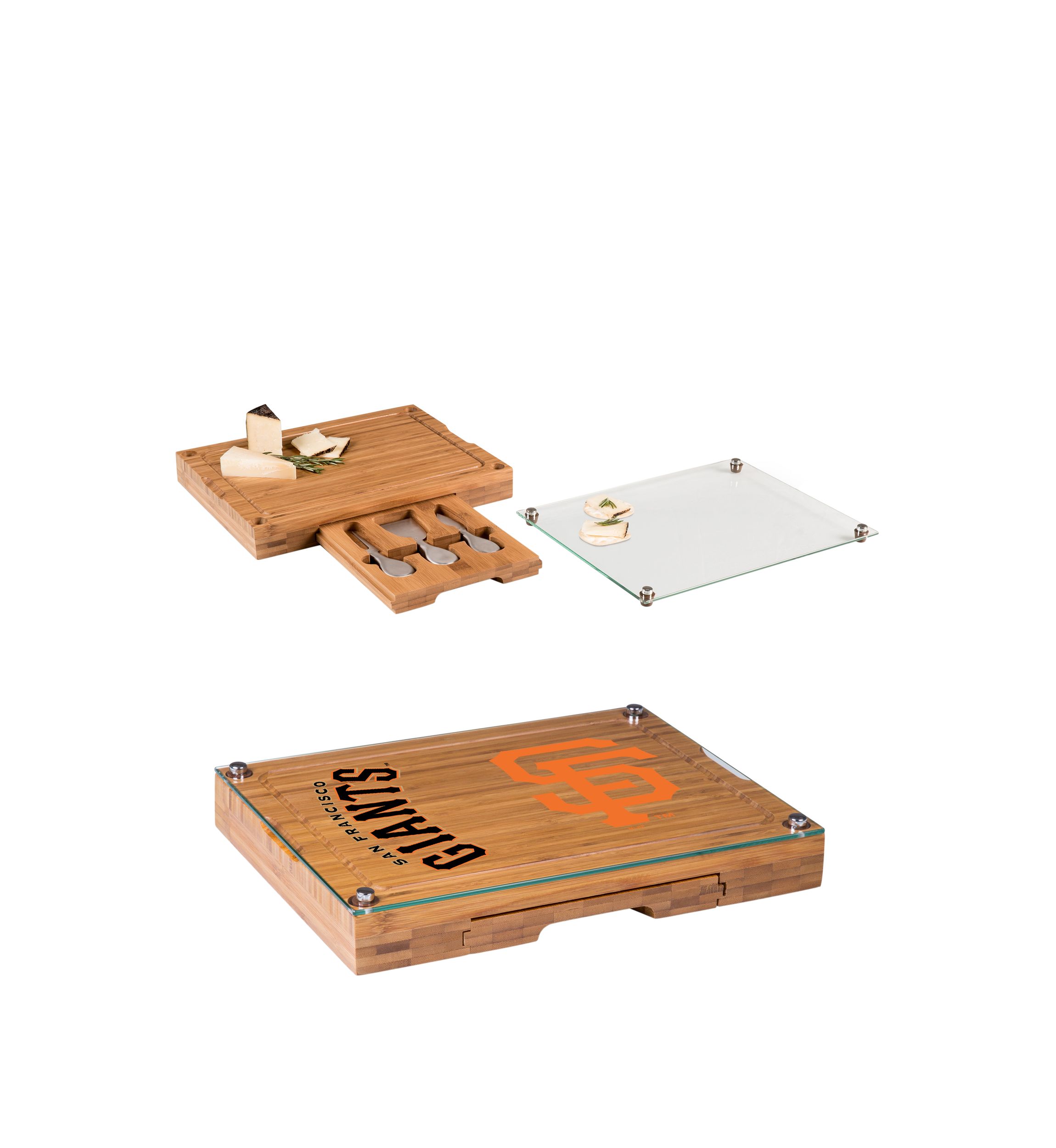MLB San Francisco Giants Concerto Glass Top Cheese Cutting Board & Tools Set