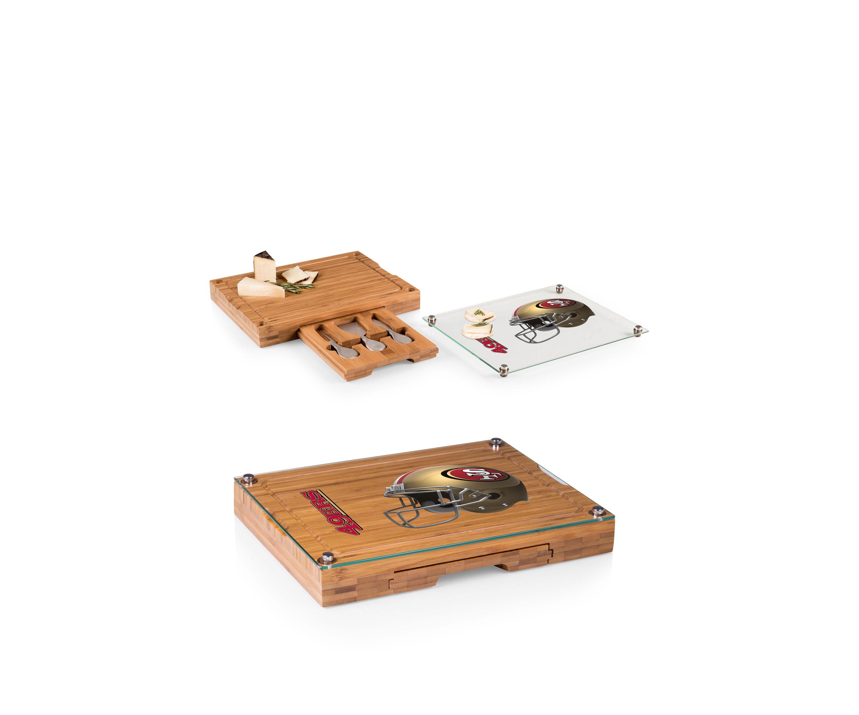 NFL San Francisco 49ers Concerto Glass Top Cheese Cutting Board & Tools Set