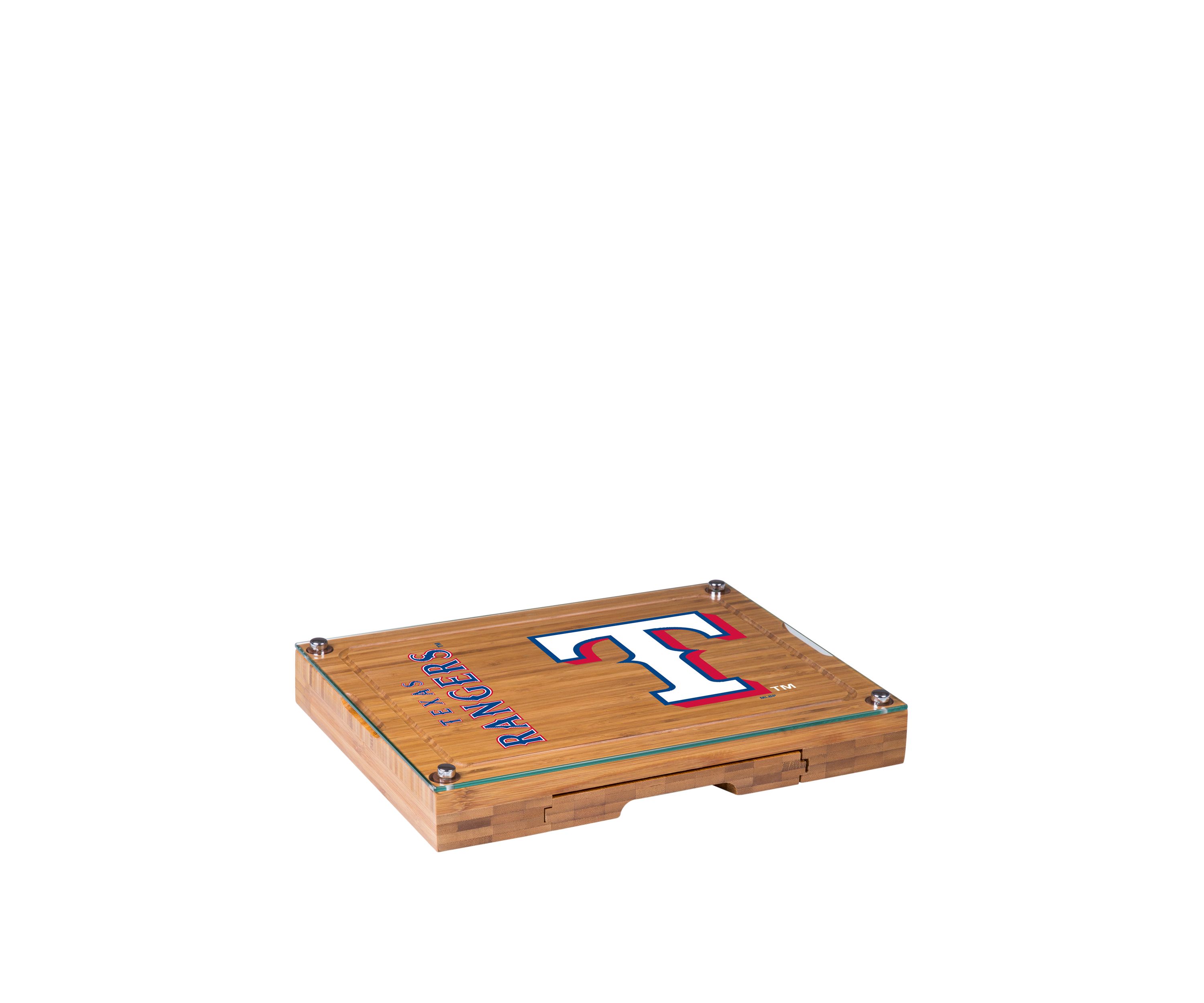 MLB Texas Rangers Concerto Glass Top Cheese Cutting Board & Tools Set