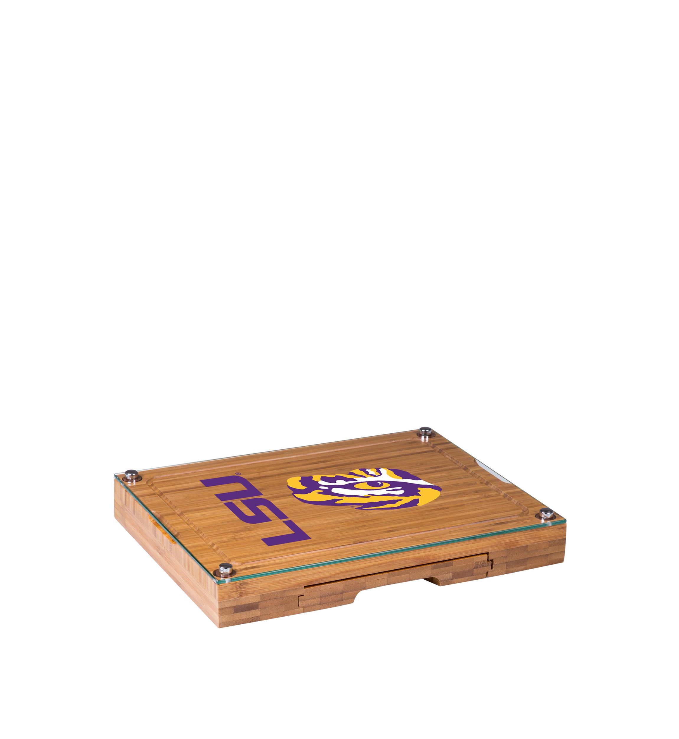 NCAA LSU Tigers Concerto Glass Top Cheese Cutting Board & Tools Set