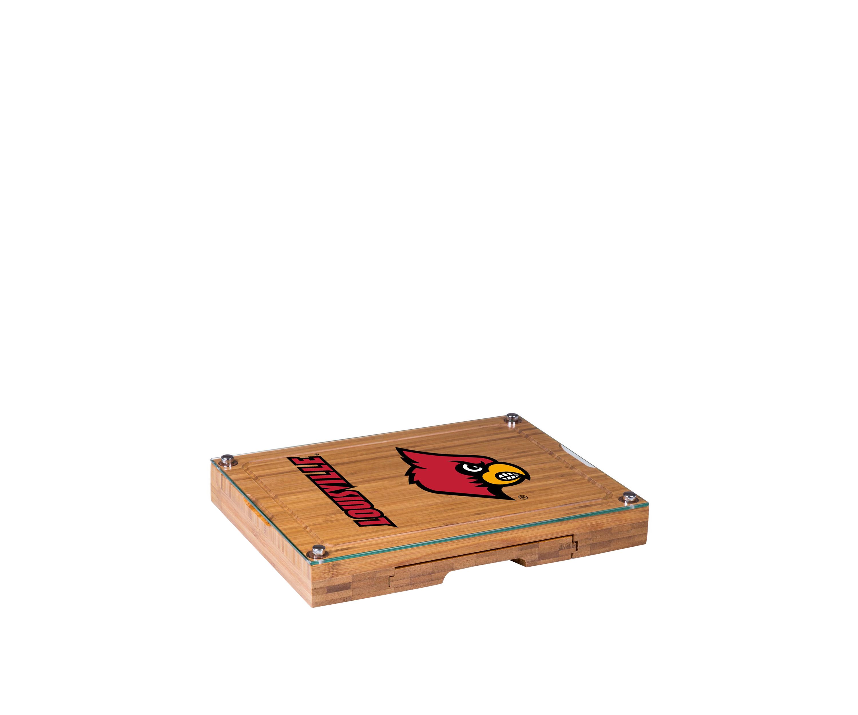 NCAA Louisville Cardinals Concerto Glass Top Cheese Cutting Board & Tools Set