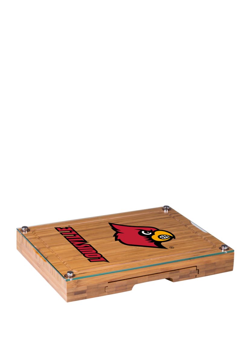 NCAA Louisville Cardinals Concerto Glass Top Cheese Cutting Board & Tools Set