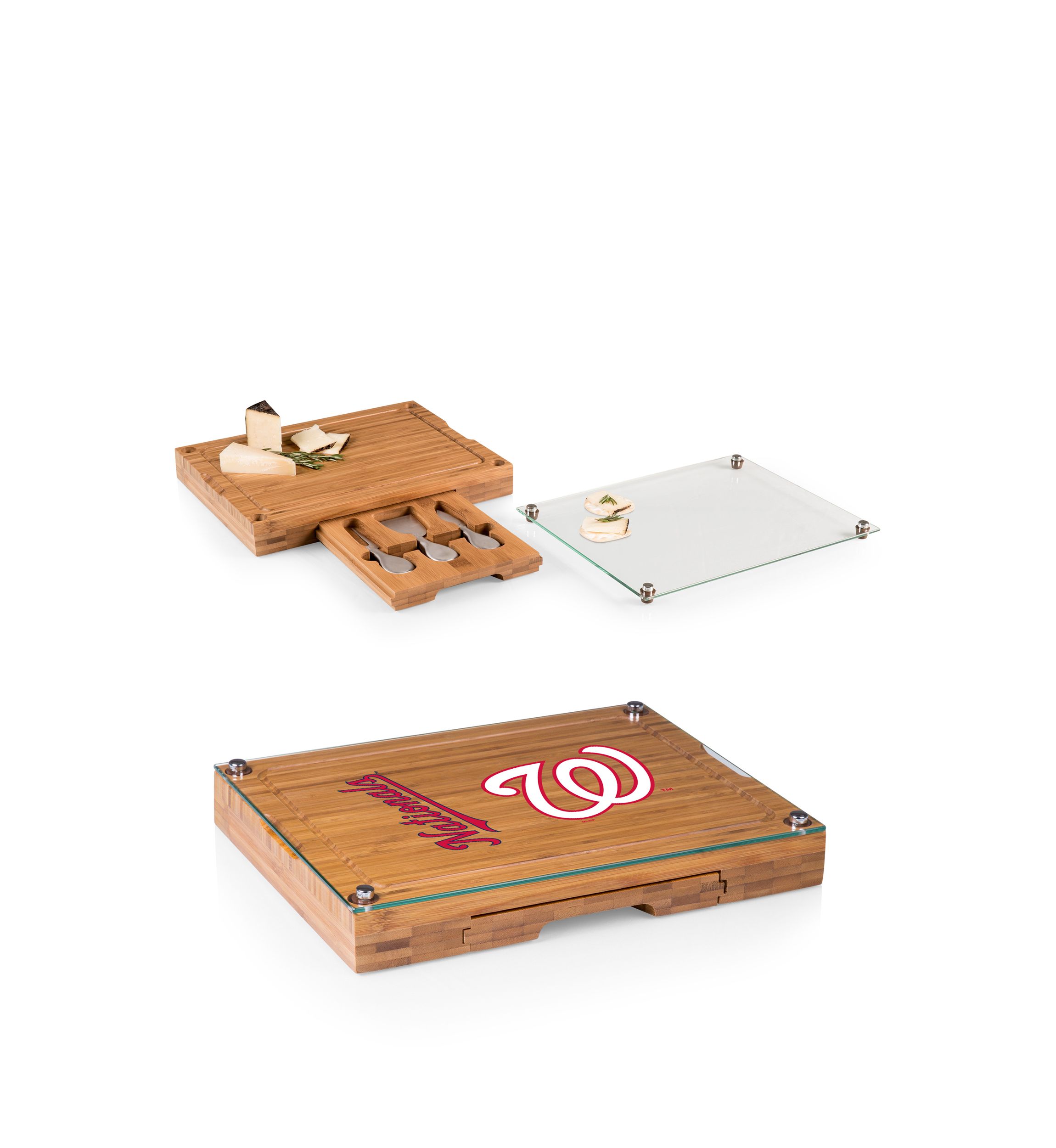 MLB Washington Nationals Concerto Glass Top Cheese Cutting Board & Tools Set